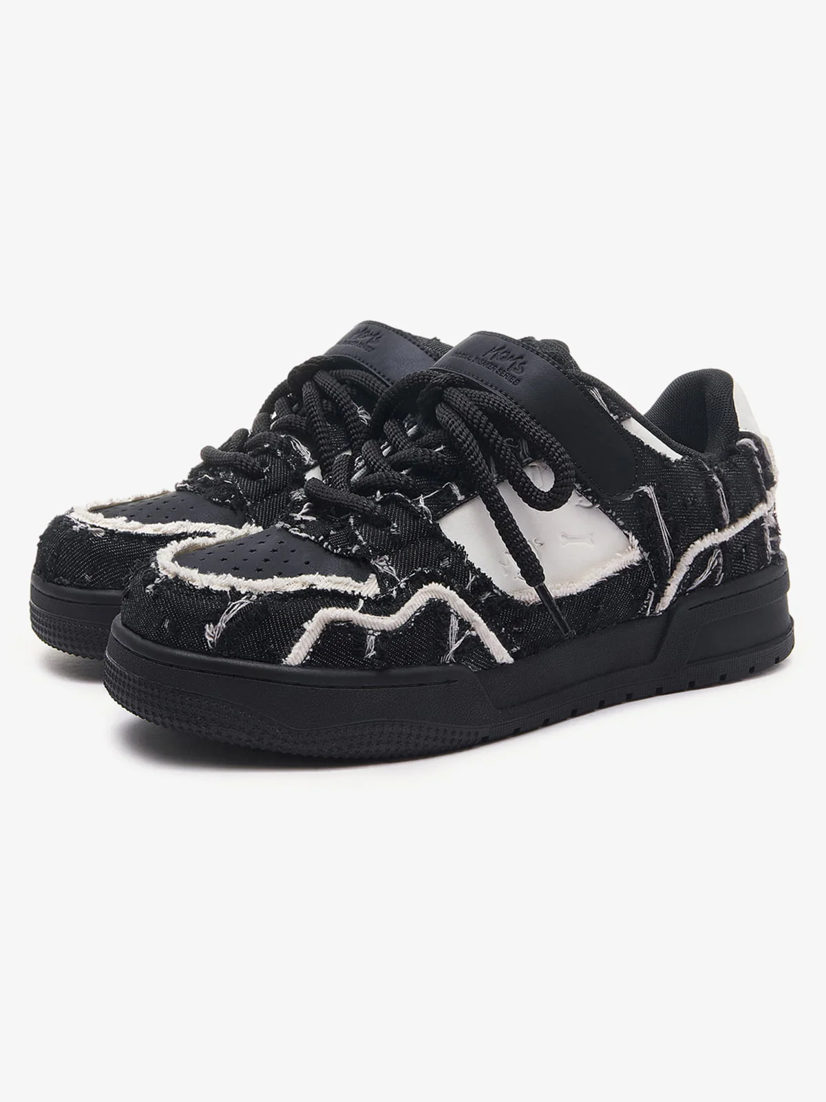 Retro Distressed Denim Patch Velcro Sneakers