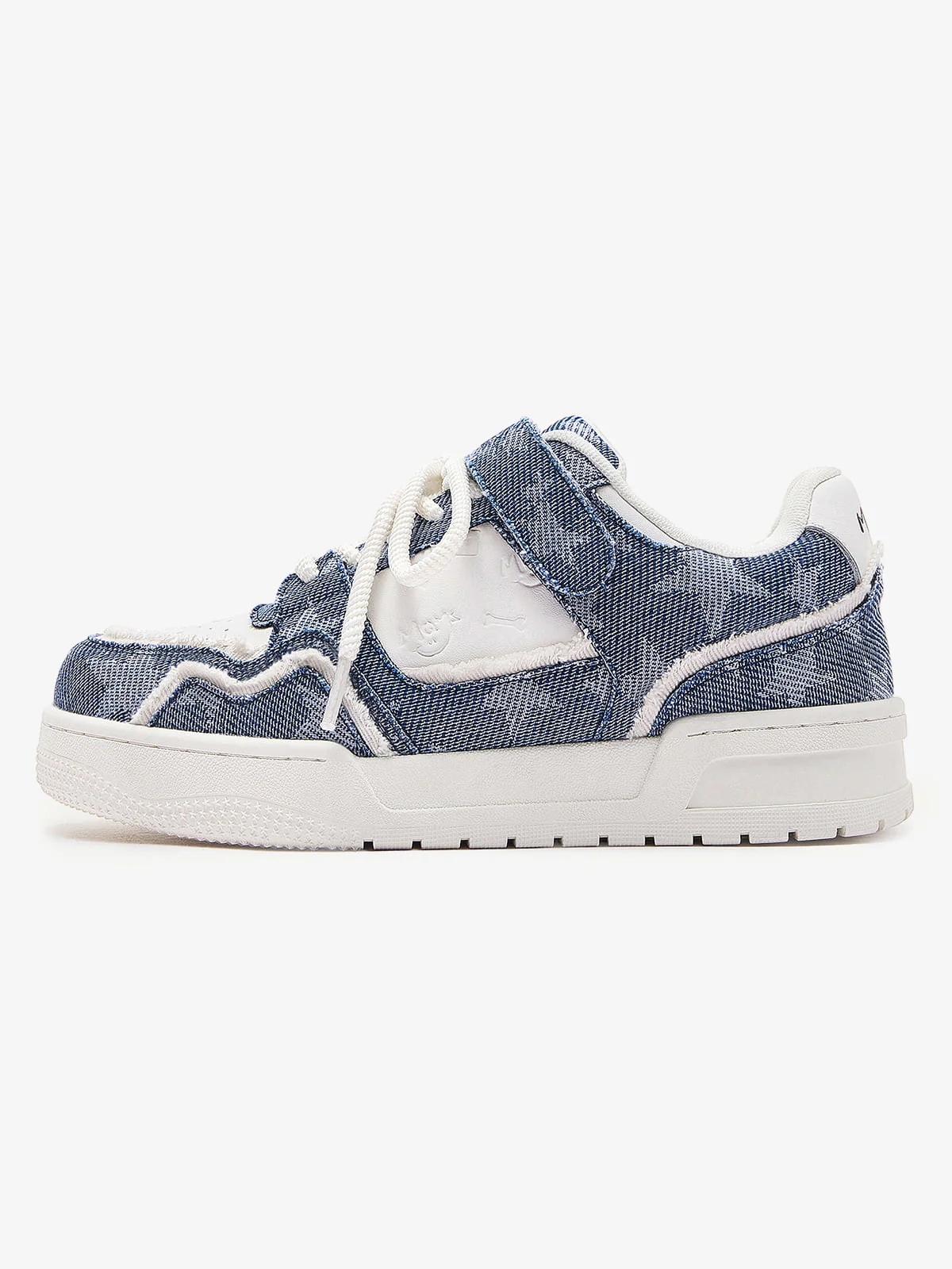Retro Distressed Denim Patch Velcro Sneakers - Image 2