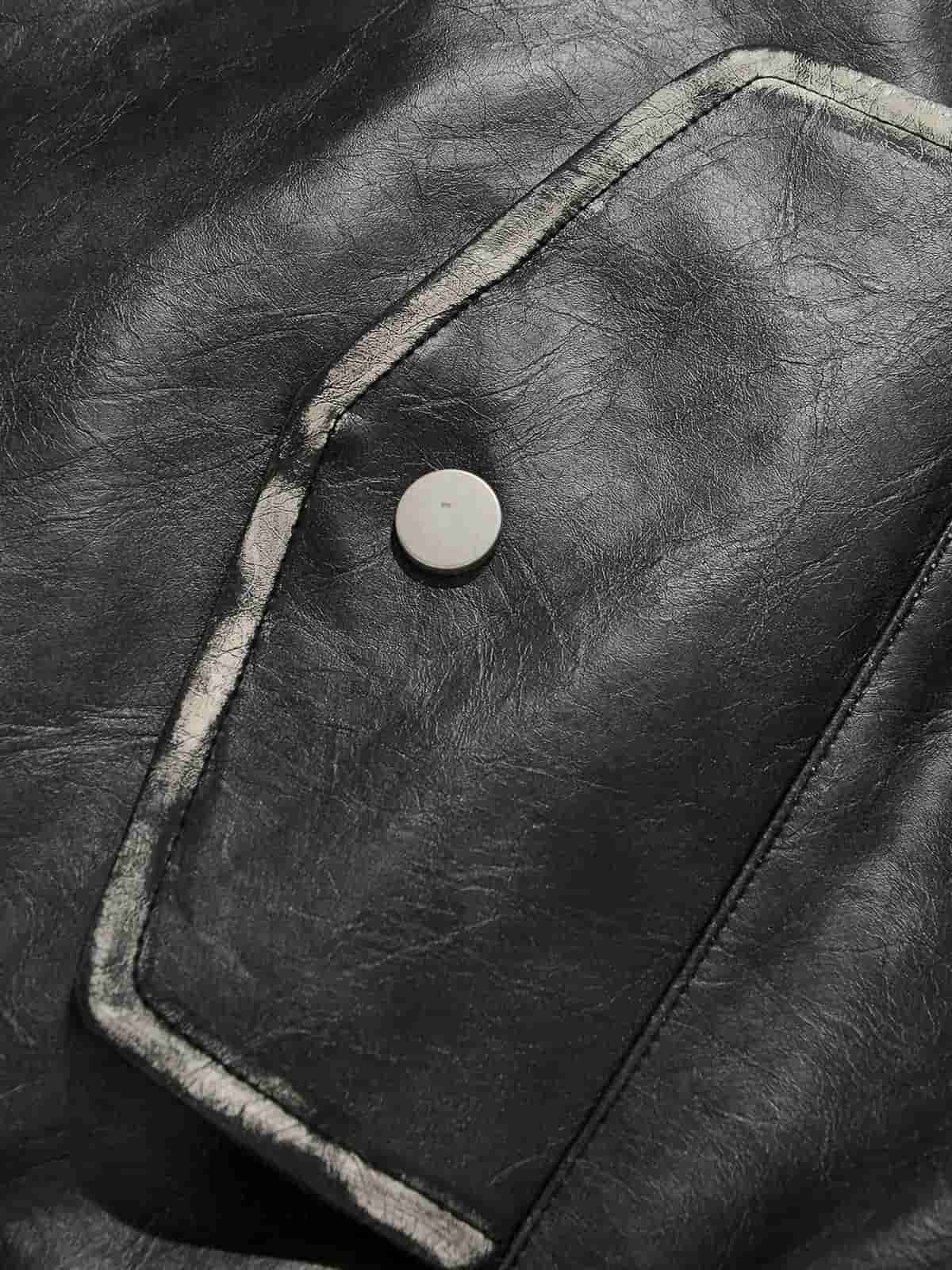 Retro Distressed Washed PU Leather Cotton Jacket - Image 13