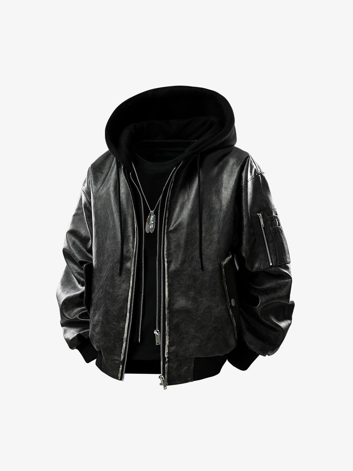 Retro Distressed Washed PU Leather Cotton Jacket - Image 2