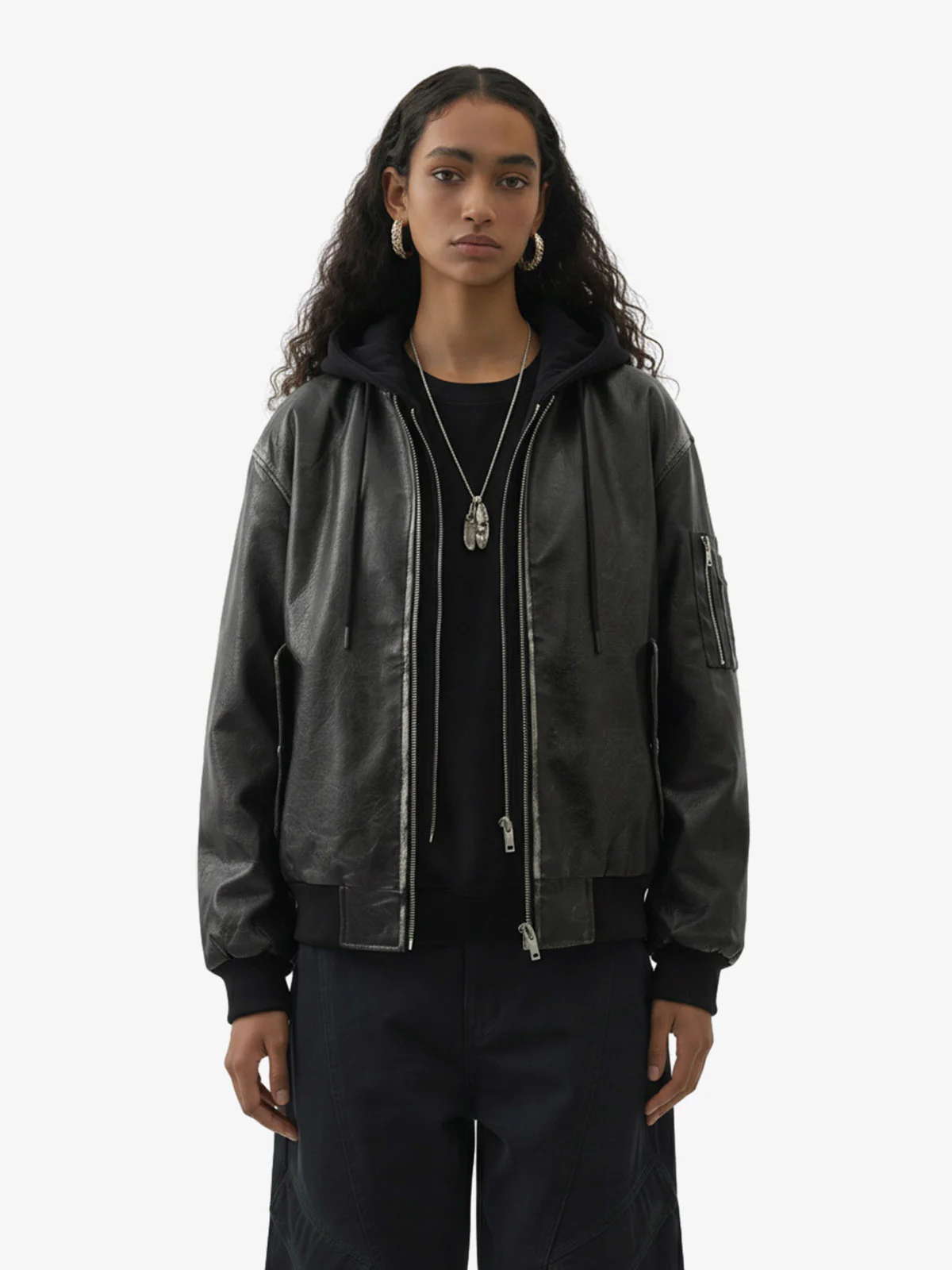 Retro Distressed Washed PU Leather Cotton Jacket - Image 3