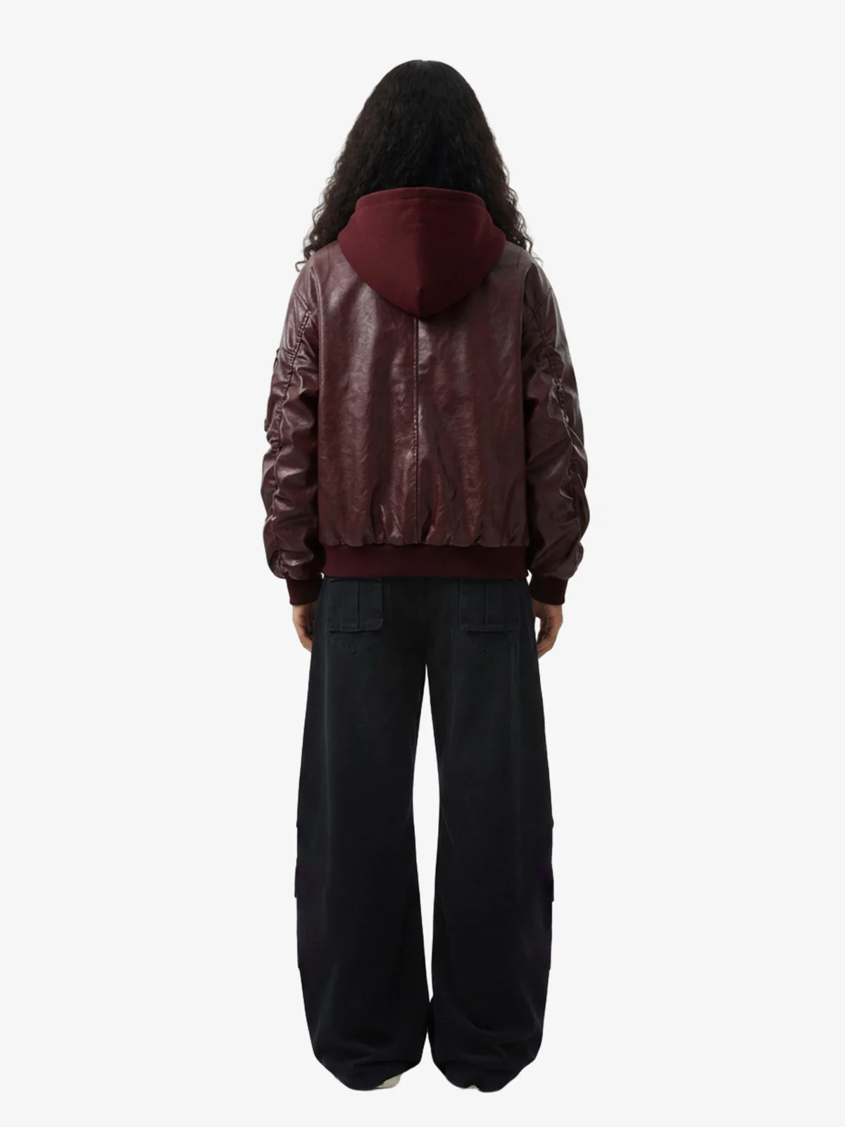Retro Distressed Washed PU Leather Cotton Jacket - Image 6