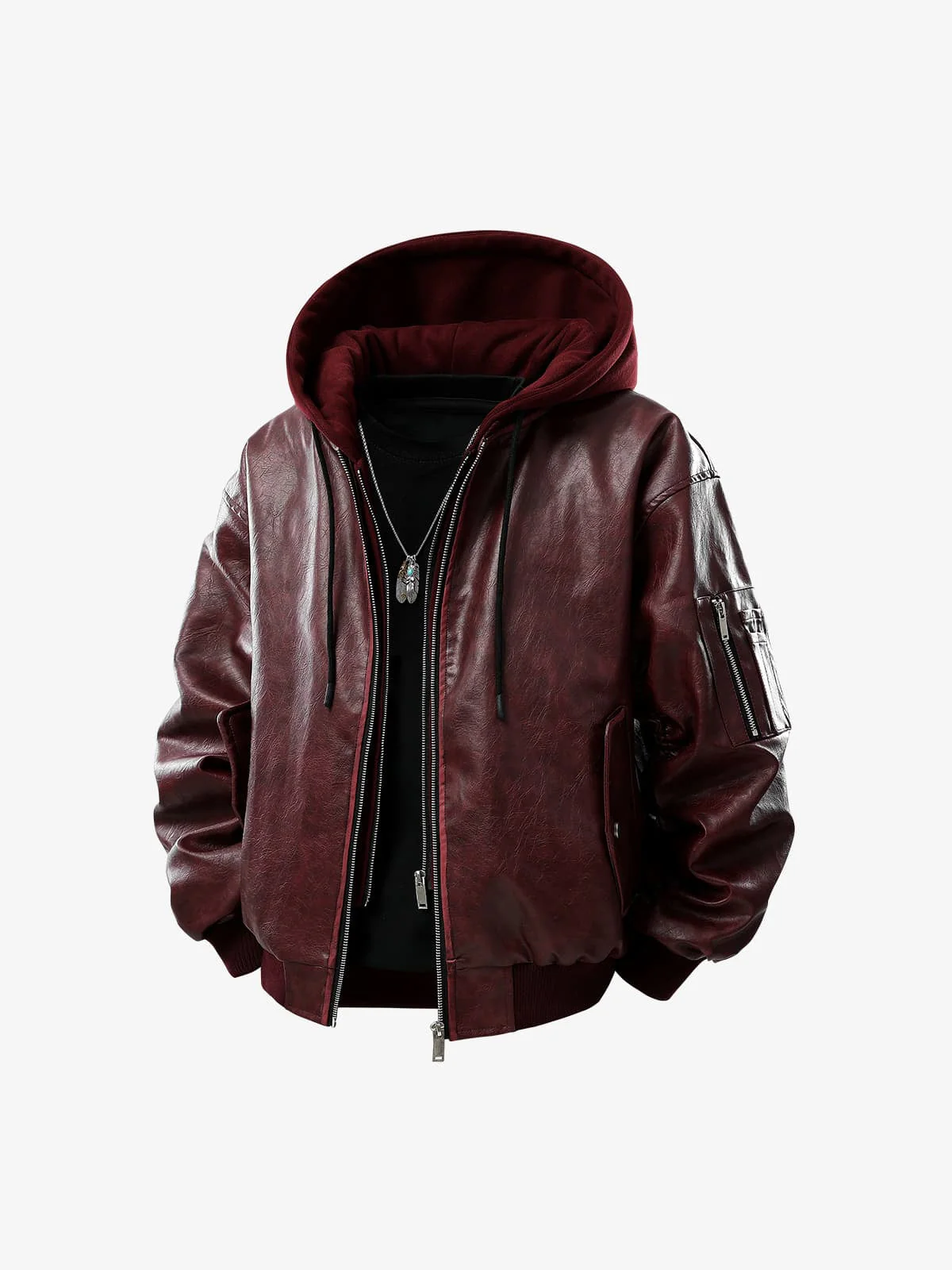 Retro Distressed Washed PU Leather Cotton Jacket - Image 7