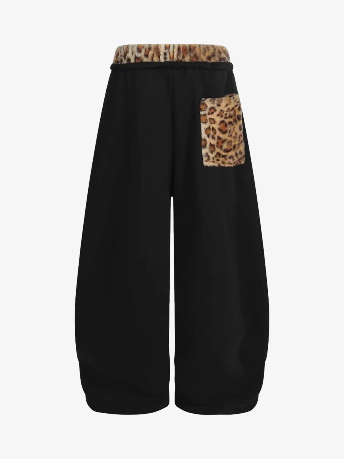 Retro Double-Waist Leopard Patch Barrel Pants - Image 10