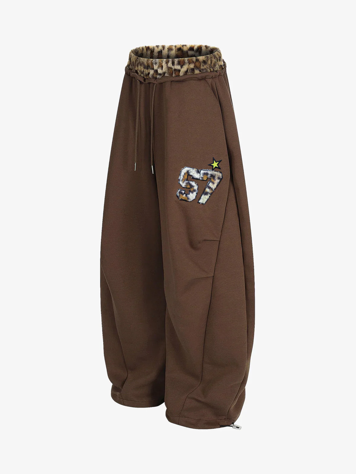 Retro Double-Waist Leopard Patch Barrel Pants - Image 11