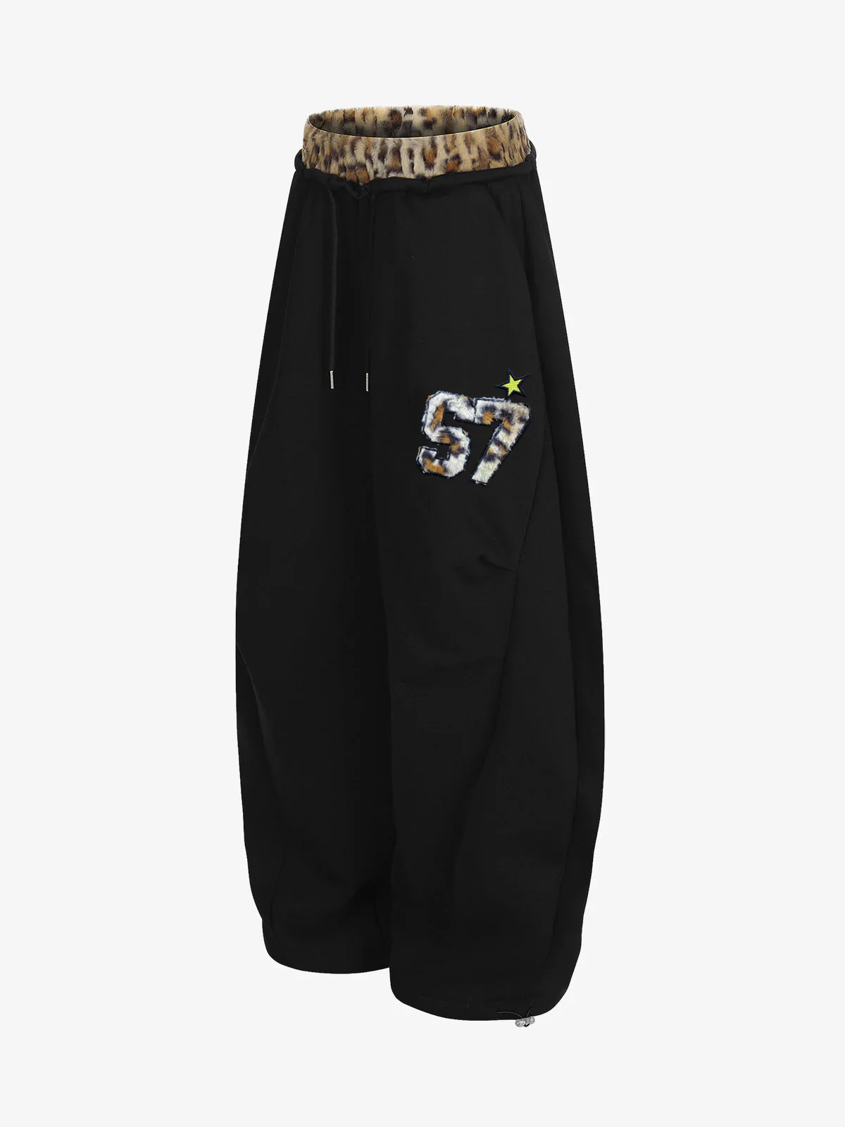 Retro Double-Waist Leopard Patch Barrel Pants - Image 12