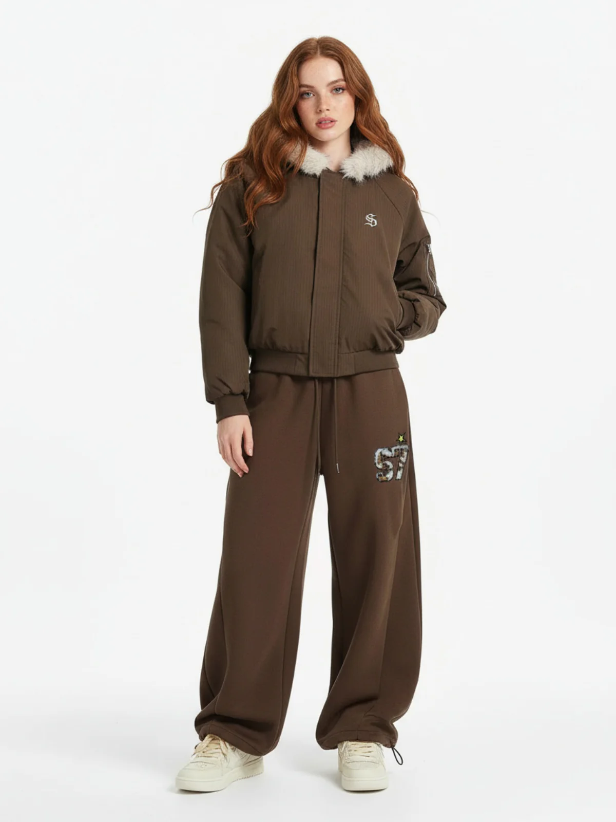 Retro Double-Waist Leopard Patch Barrel Pants - Image 3