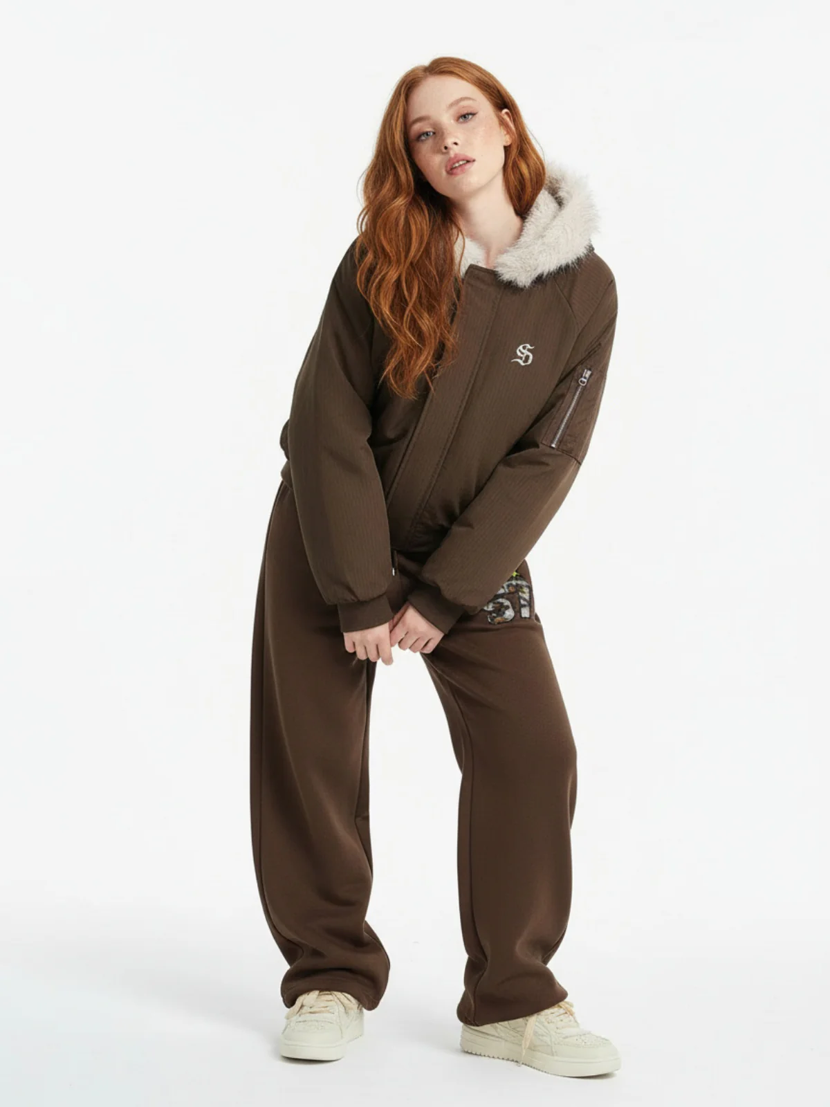 Retro Double-Waist Leopard Patch Barrel Pants - Image 5