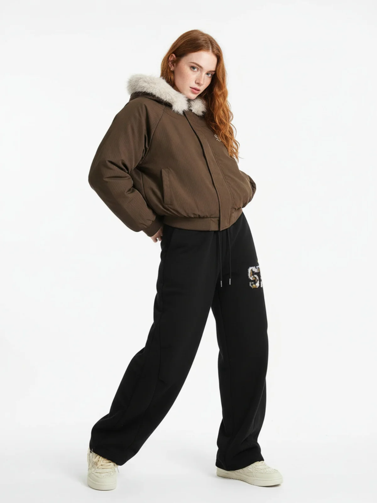 Retro Double-Waist Leopard Patch Barrel Pants - Image 7