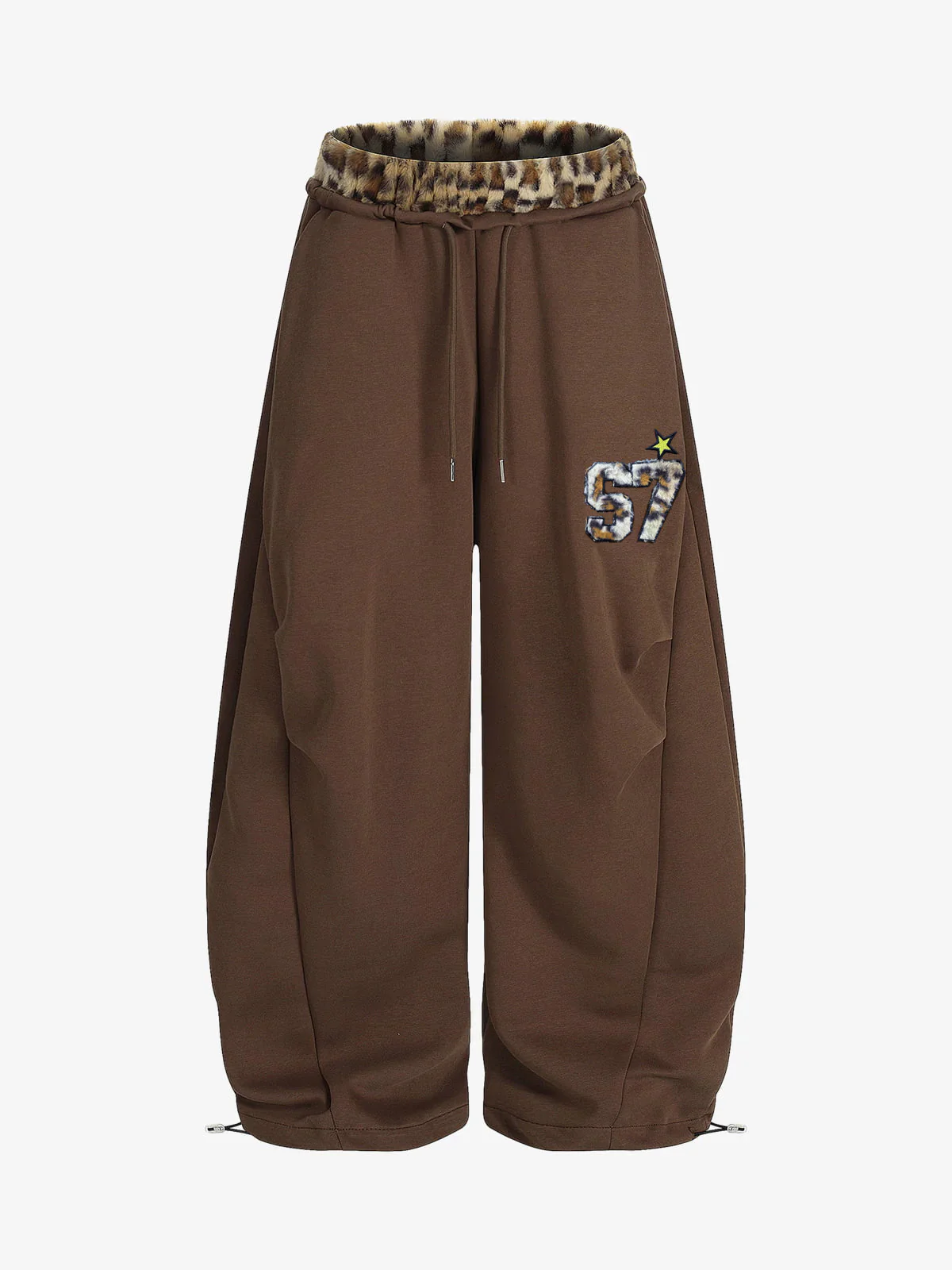 Retro Double-Waist Leopard Patch Barrel Pants - Image 8