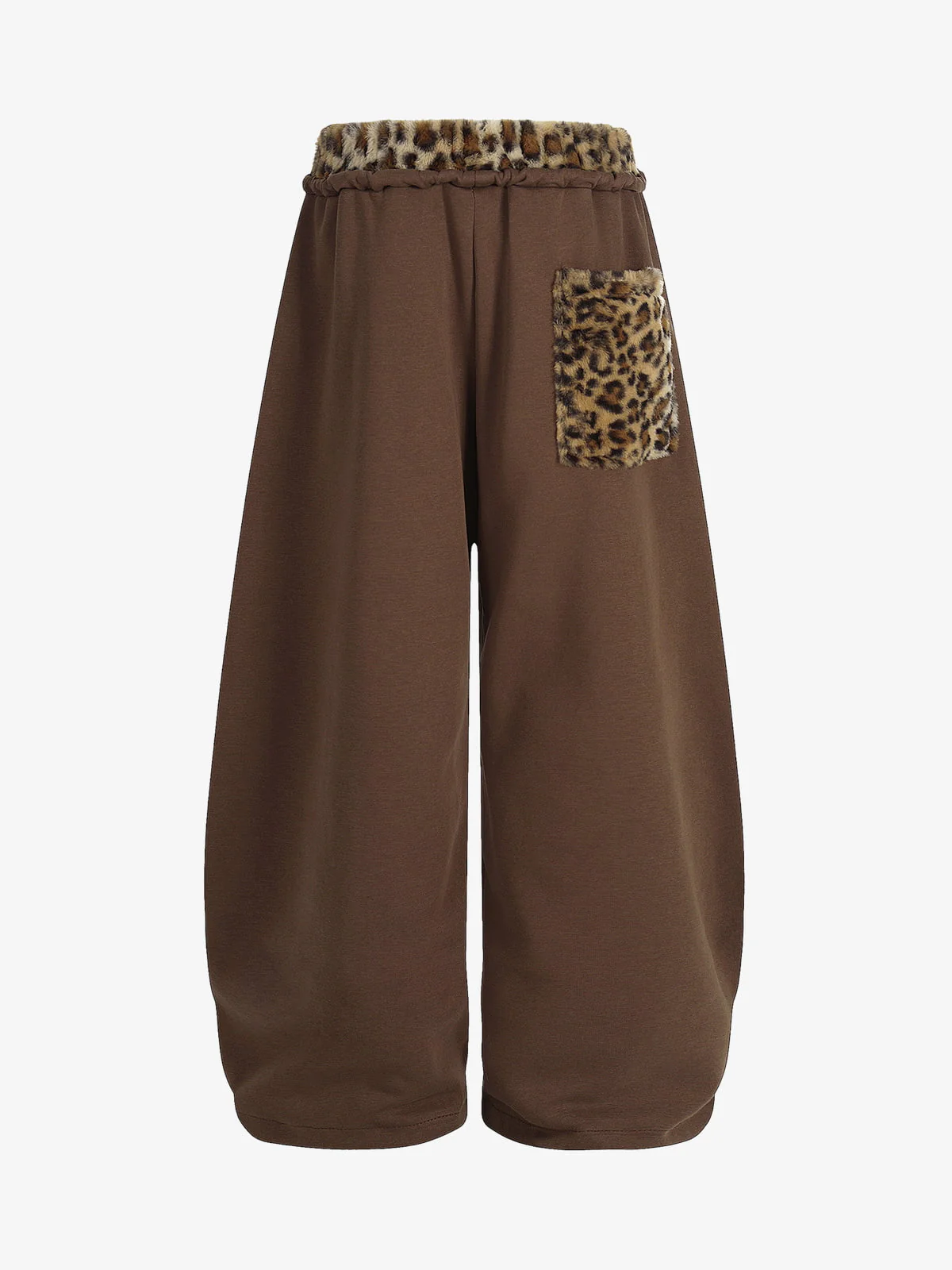 Retro Double-Waist Leopard Patch Barrel Pants - Image 9
