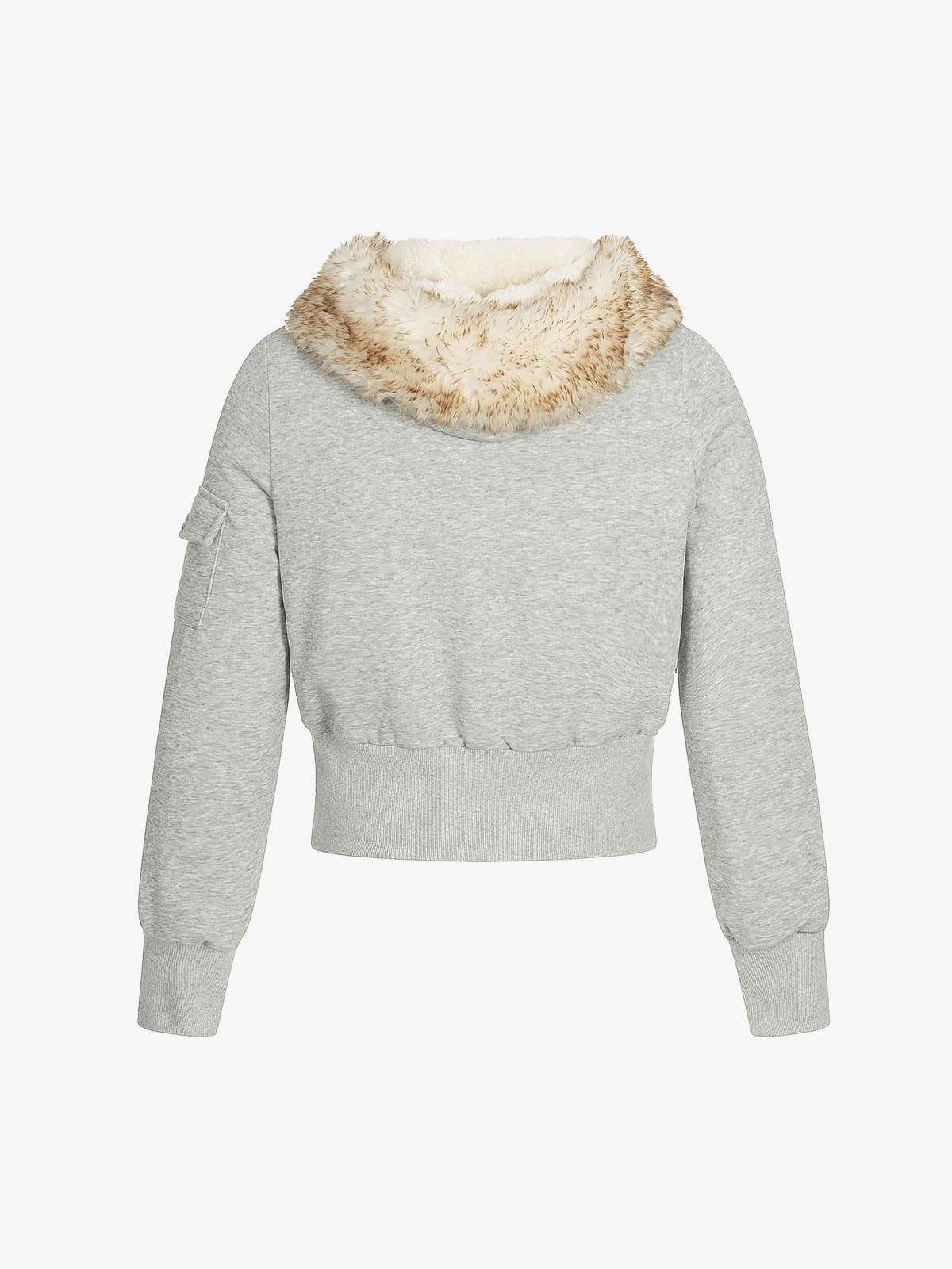 Retro Faux Fur Collar Fleece Zip Up Hoodie Jacket - Image 6