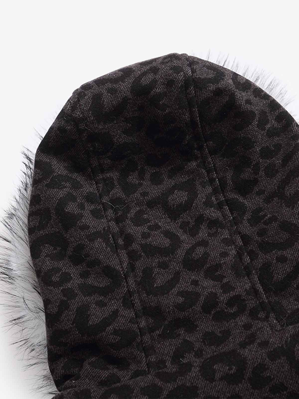 Retro Faux Fur Trimmed Hood Leopard Print Bomber Jacket - Image 11
