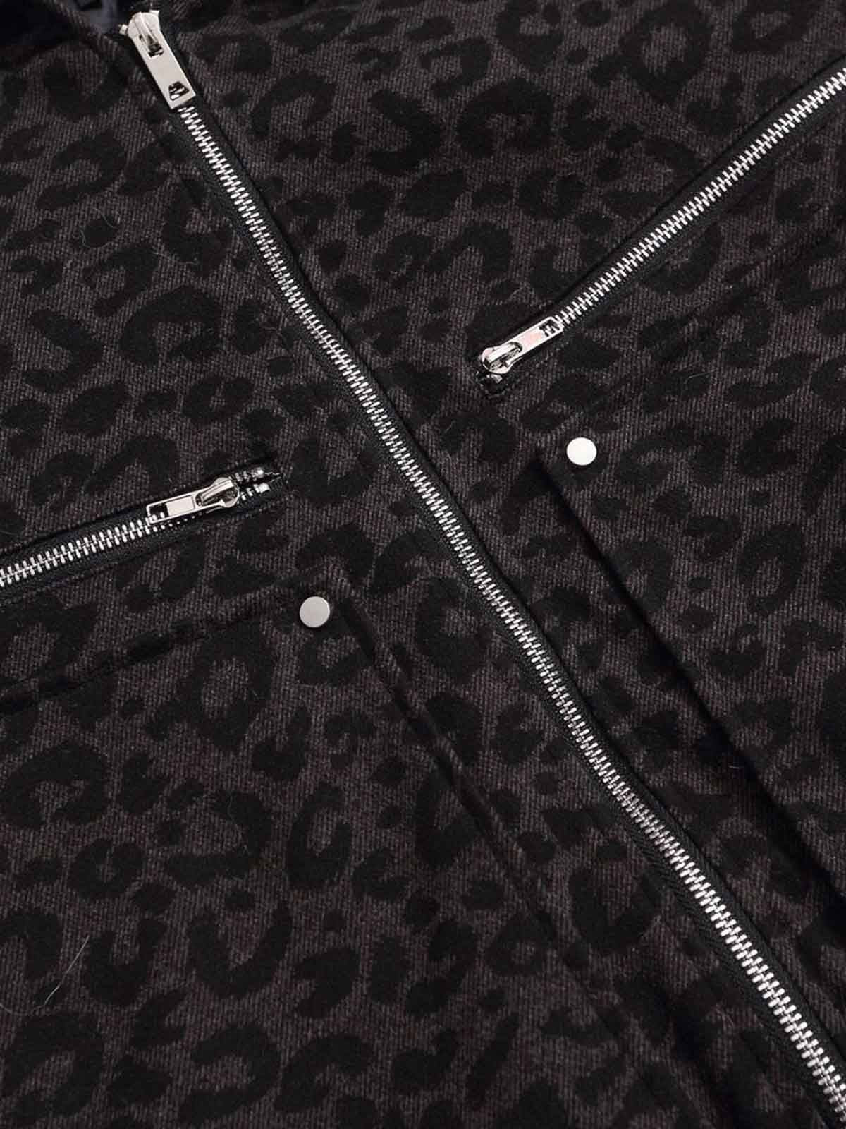 Retro Faux Fur Trimmed Hood Leopard Print Bomber Jacket - Image 13