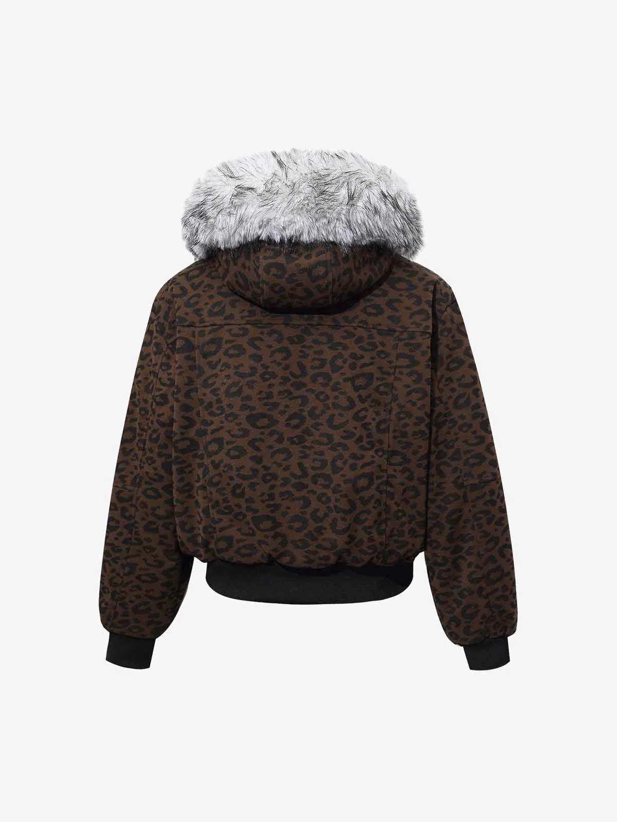 Retro Faux Fur Trimmed Hood Leopard Print Bomber Jacket - Image 8
