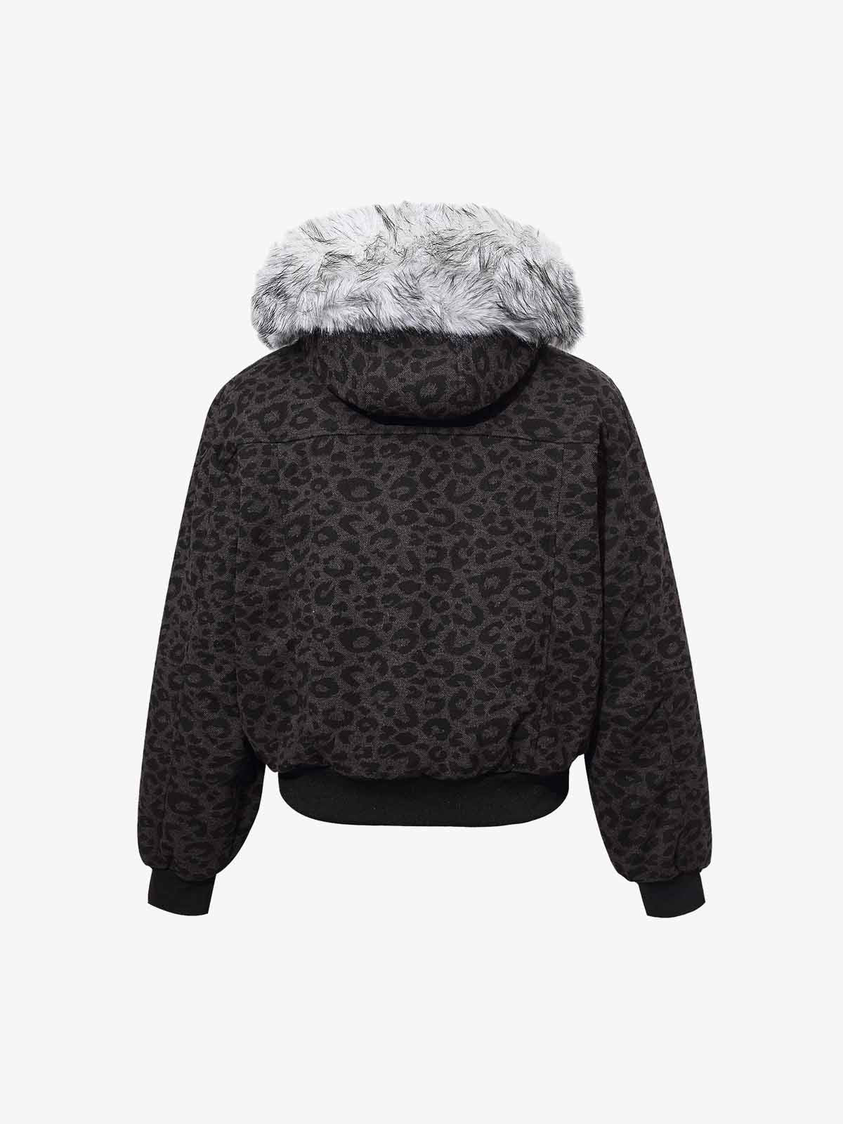 Retro Faux Fur Trimmed Hood Leopard Print Bomber Jacket - Image 9