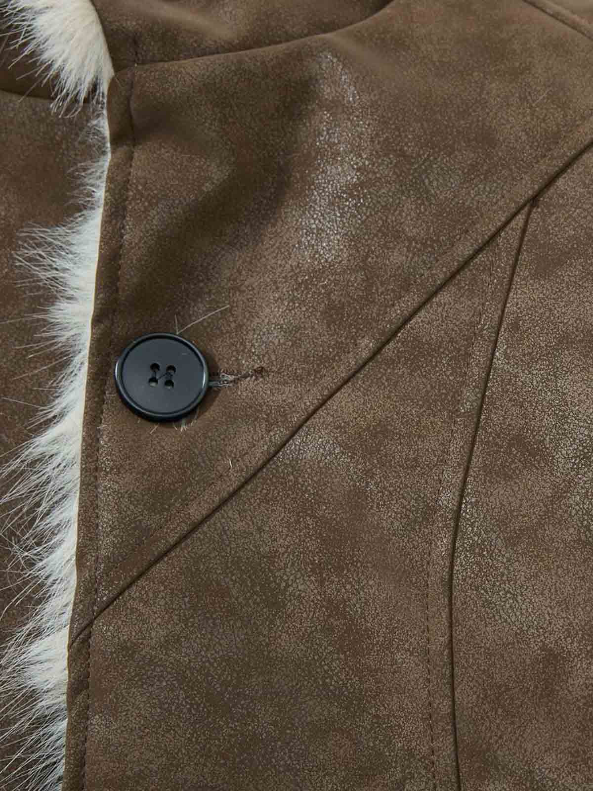 Retro Faux Suede Fur Lined Button-Up Bomber Jacket - Image 11