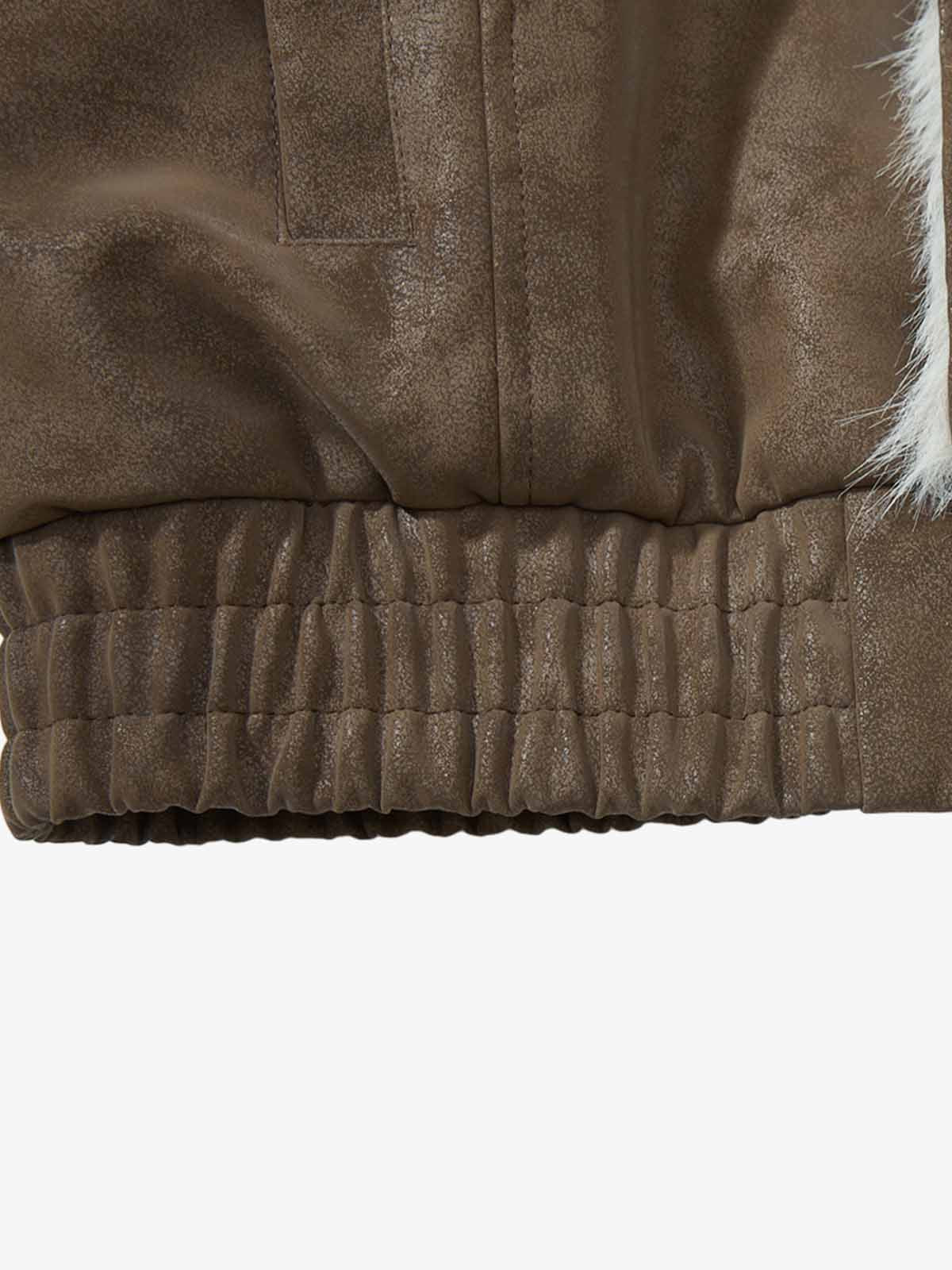 Retro Faux Suede Fur Lined Button-Up Bomber Jacket - Image 12