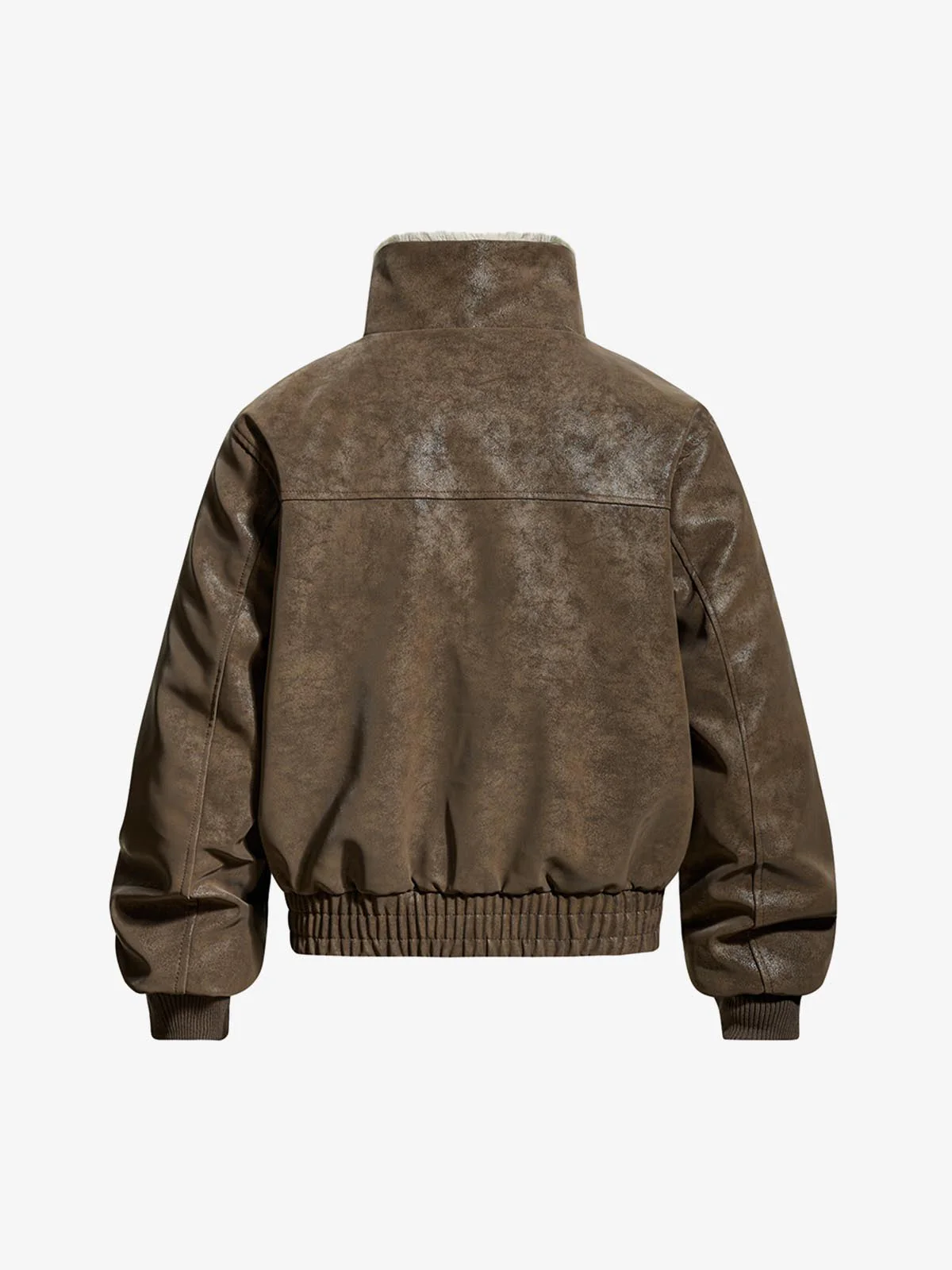 Retro Faux Suede Fur Lined Button-Up Bomber Jacket - Image 3