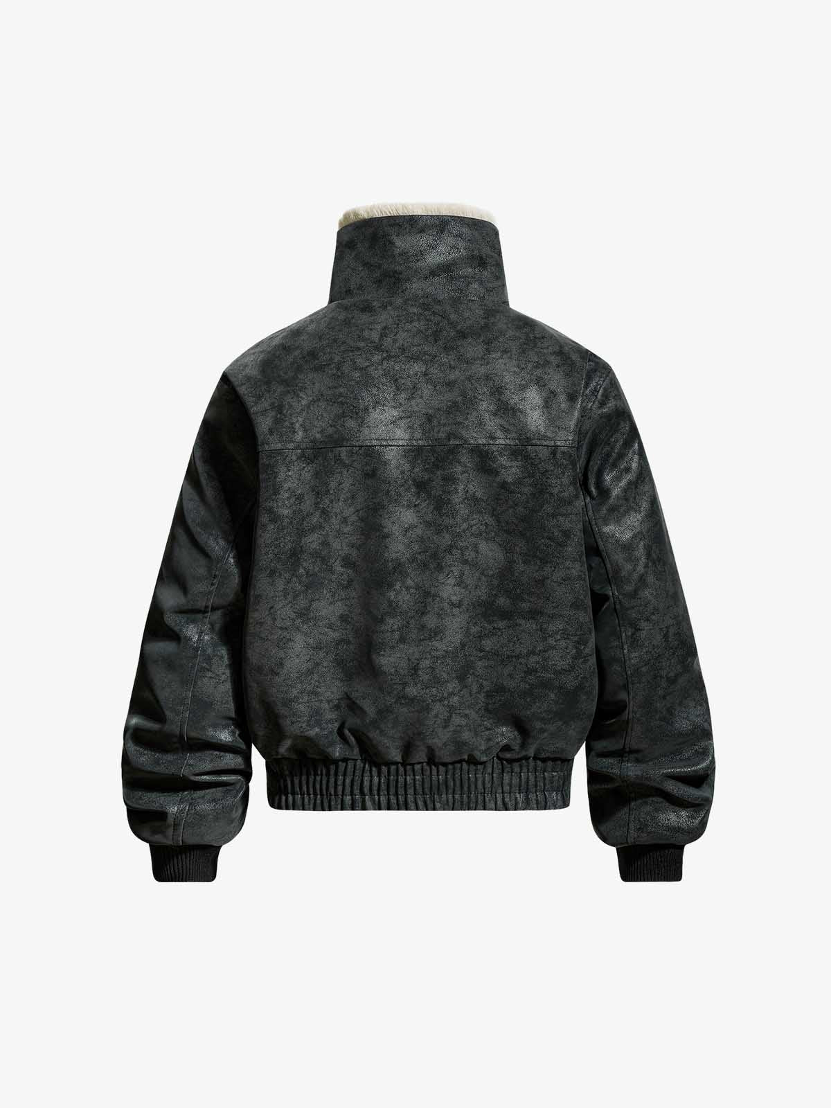 Retro Faux Suede Fur Lined Button-Up Bomber Jacket - Image 4