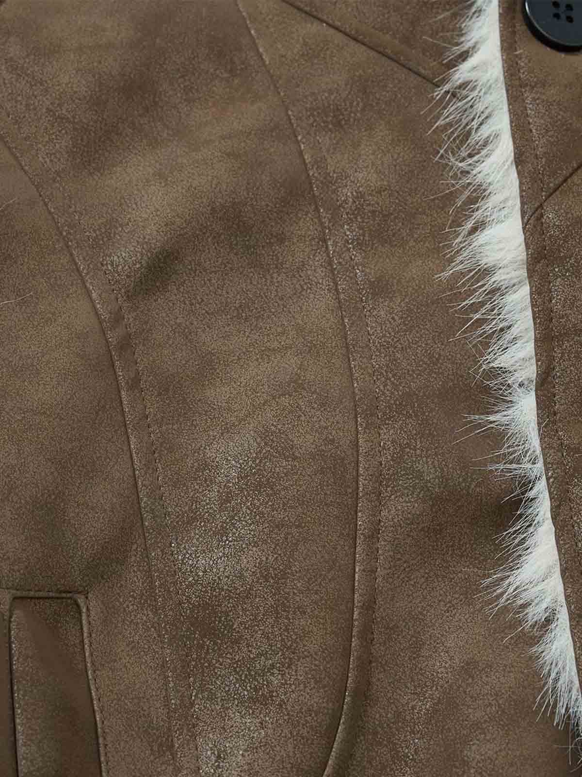 Retro Faux Suede Fur Lined Button-Up Bomber Jacket - Image 6