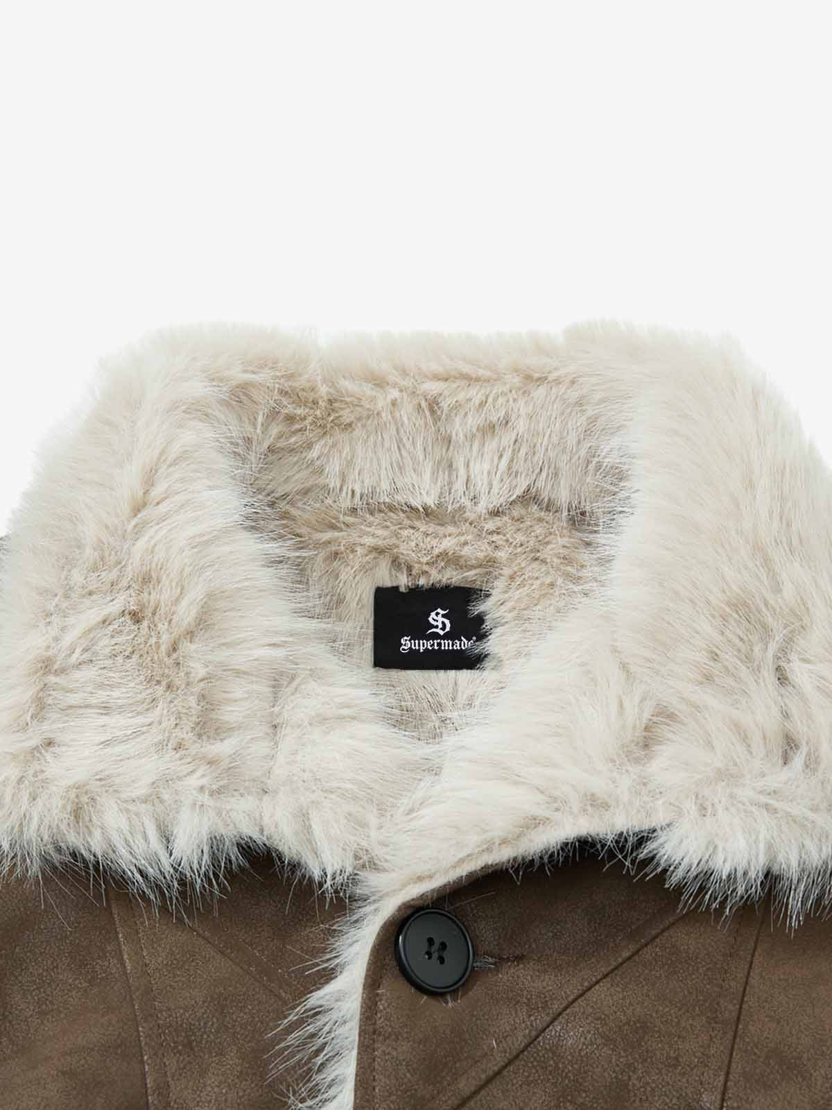 Retro Faux Suede Fur Lined Button-Up Bomber Jacket - Image 7