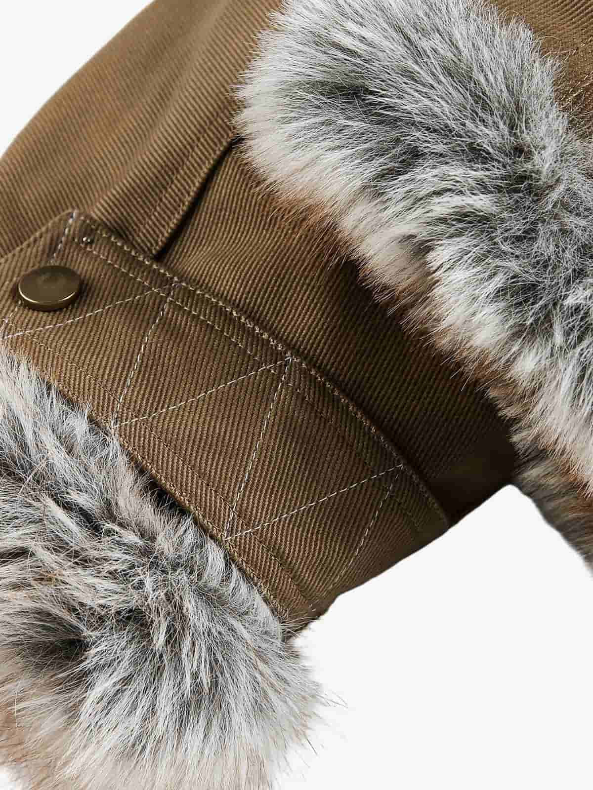 Retro Fur Collar Quilted Workwear Cotton Jacket - Image 6