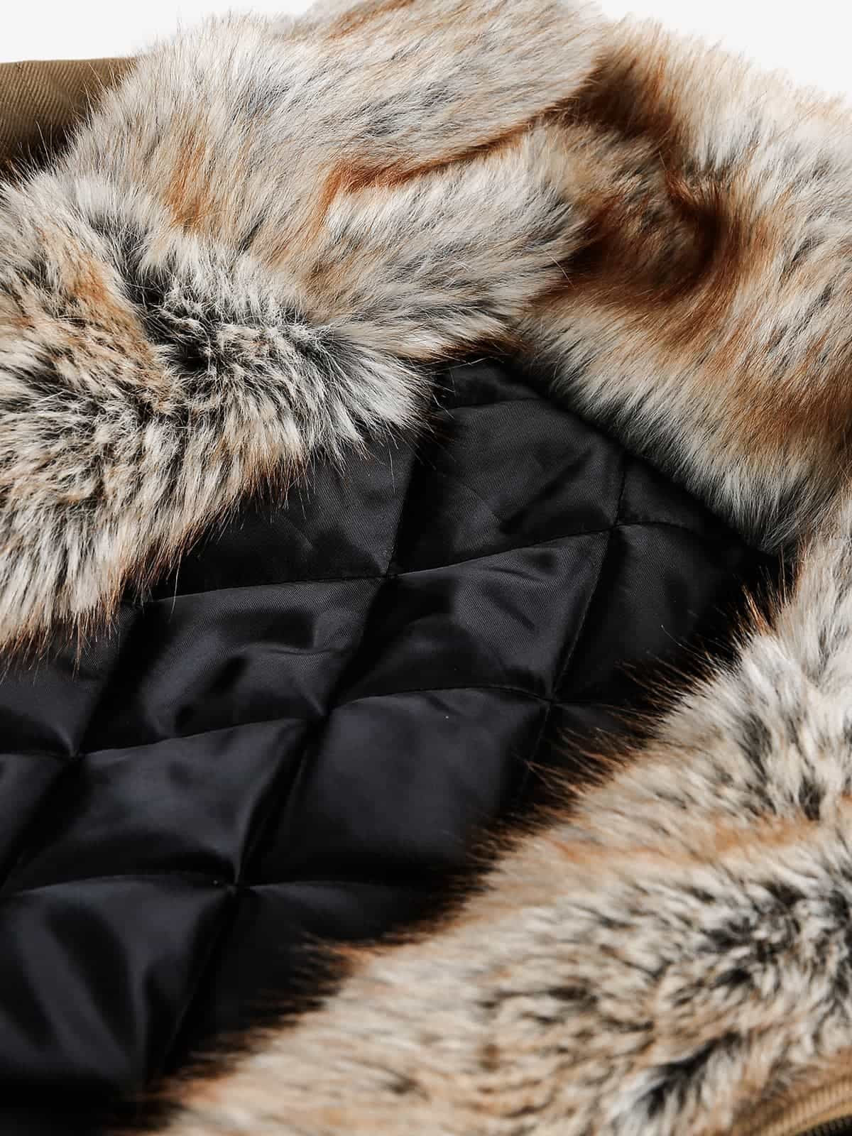 Retro Fur Collar Quilted Workwear Cotton Jacket - Image 7