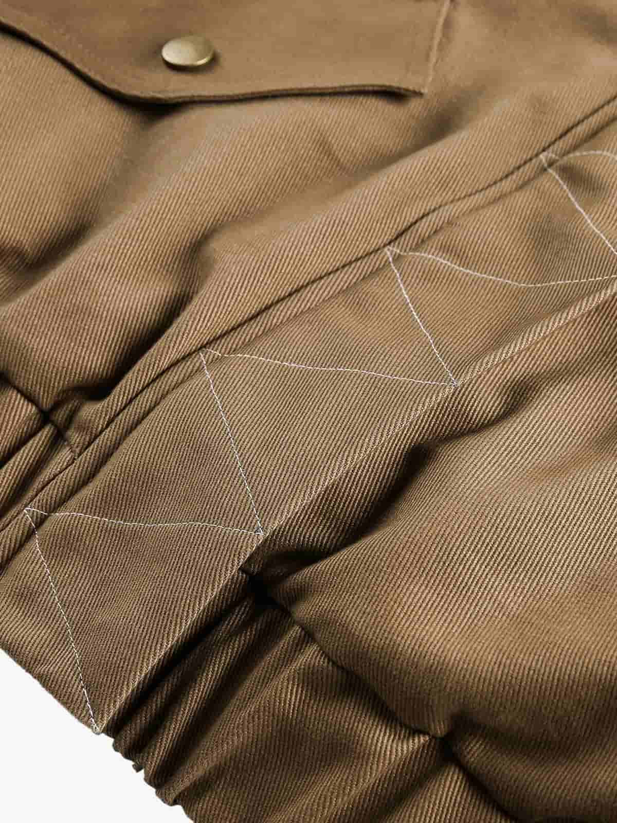Retro Fur Collar Quilted Workwear Cotton Jacket - Image 8