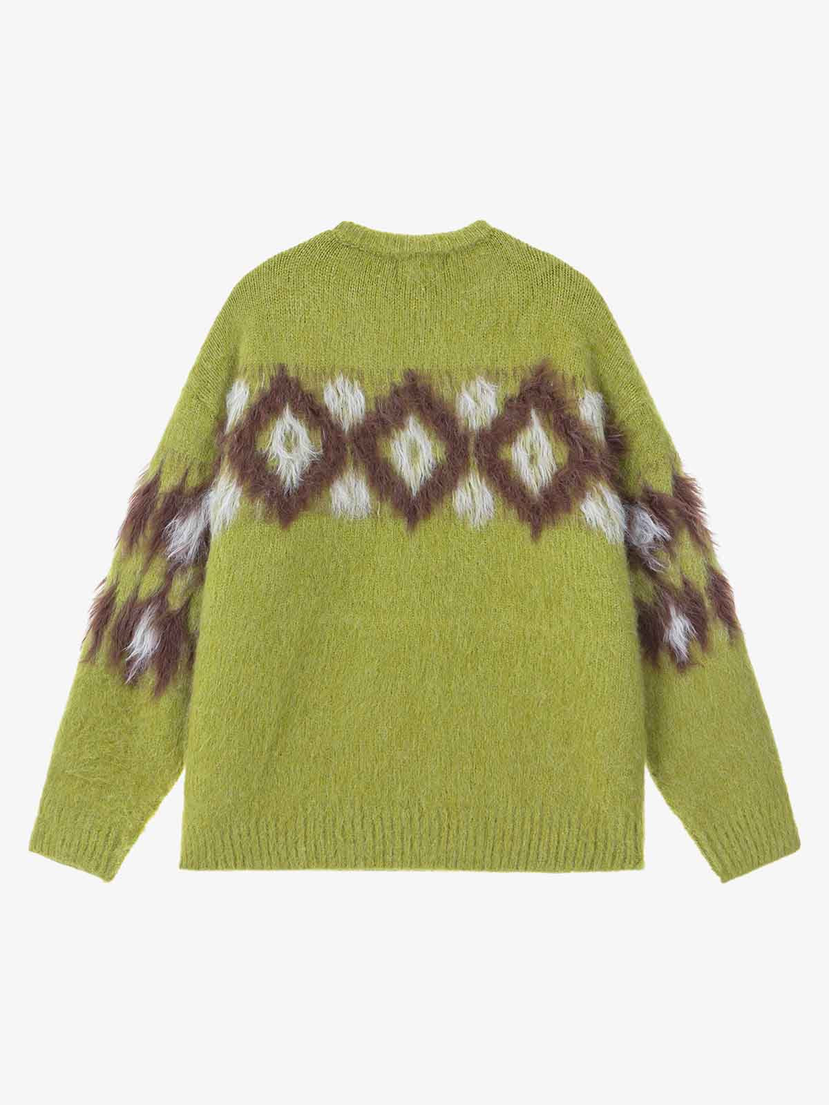 Retro Fuzzy Argyle Jacquard Knit Sweater - Image 3