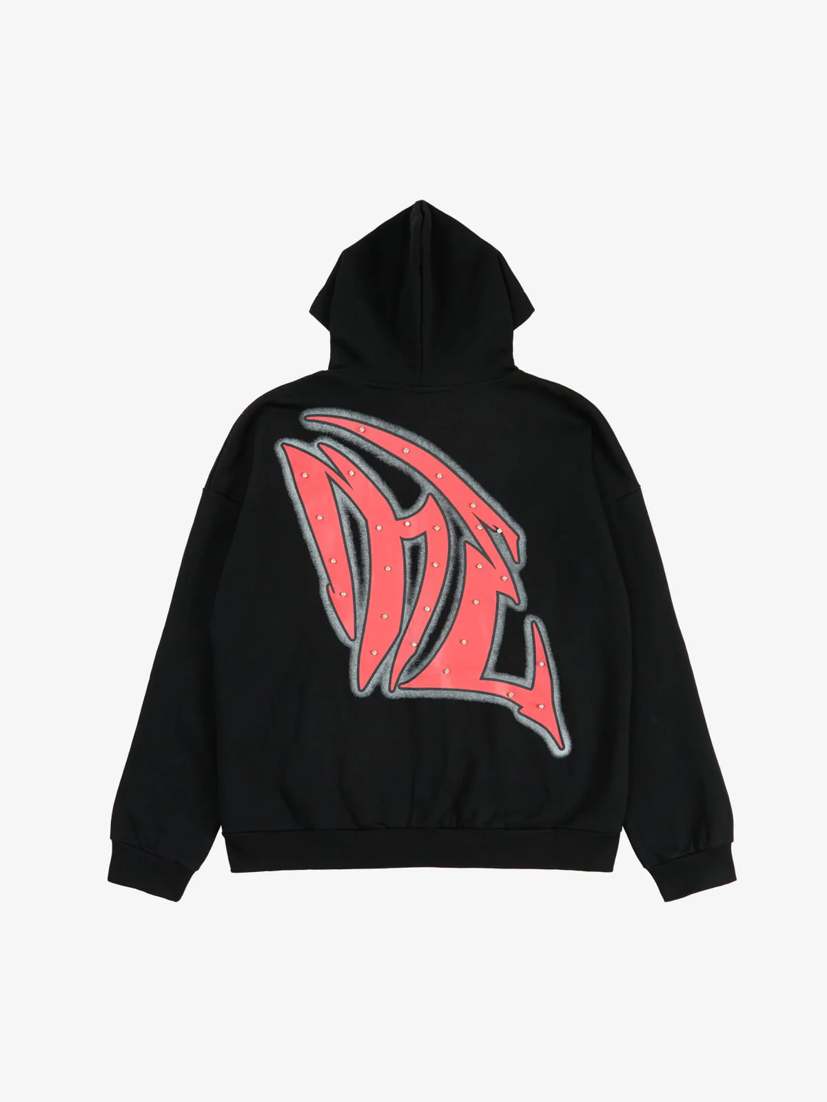Retro Gothic Print Rhinestone Zip-Up Hoodie - Image 7