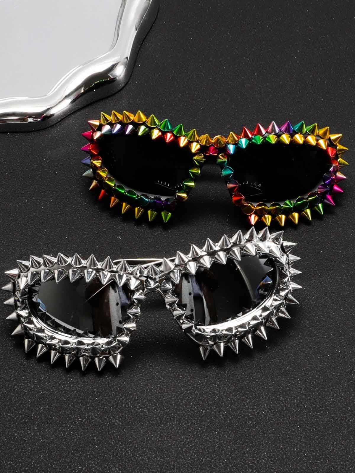 Retro High-Street Multicolor Spike Studded Sunglasses - Image 7