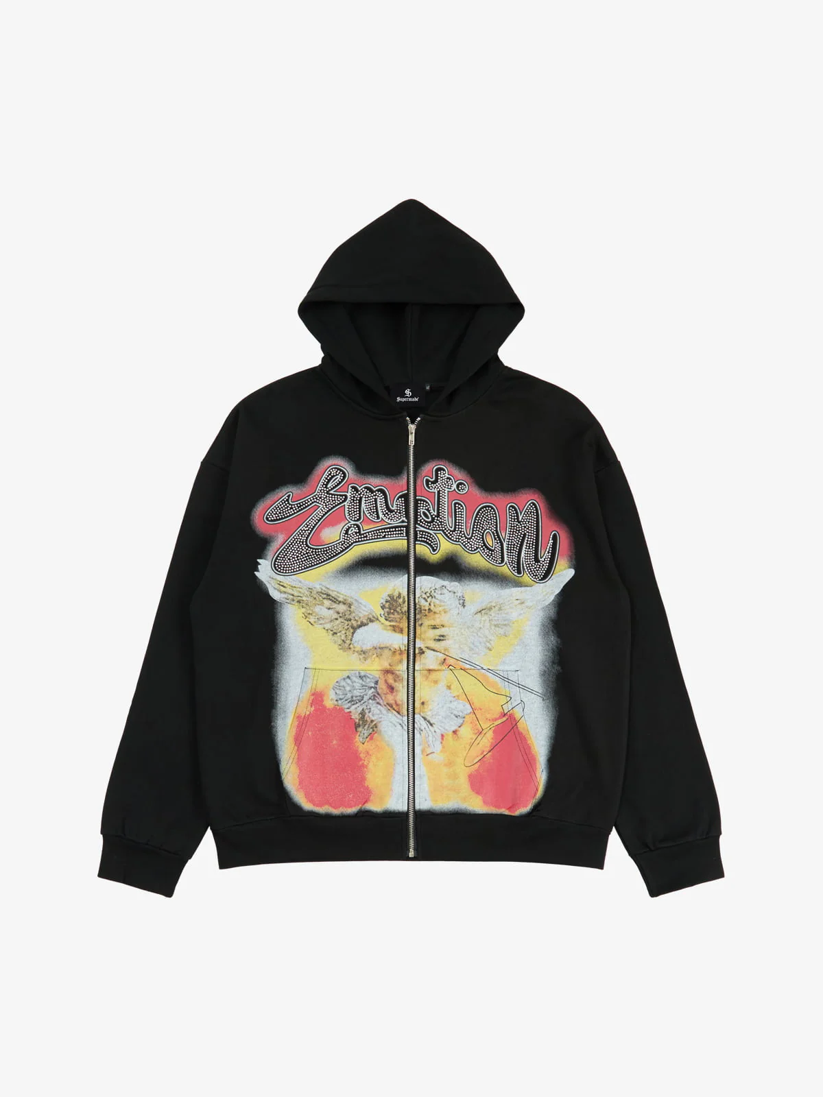 Retro Hip-Hop Cupid Rhinestone Zip Up Hoodie - Image 2