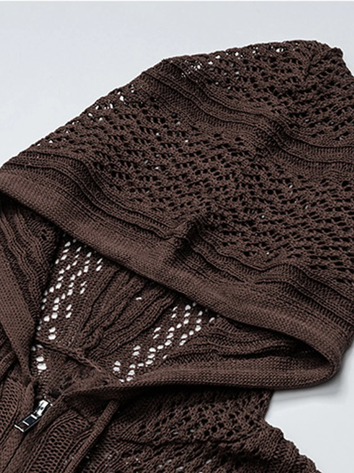 Retro Hollow-Out Knit Zip Up Hoodie - Image 12