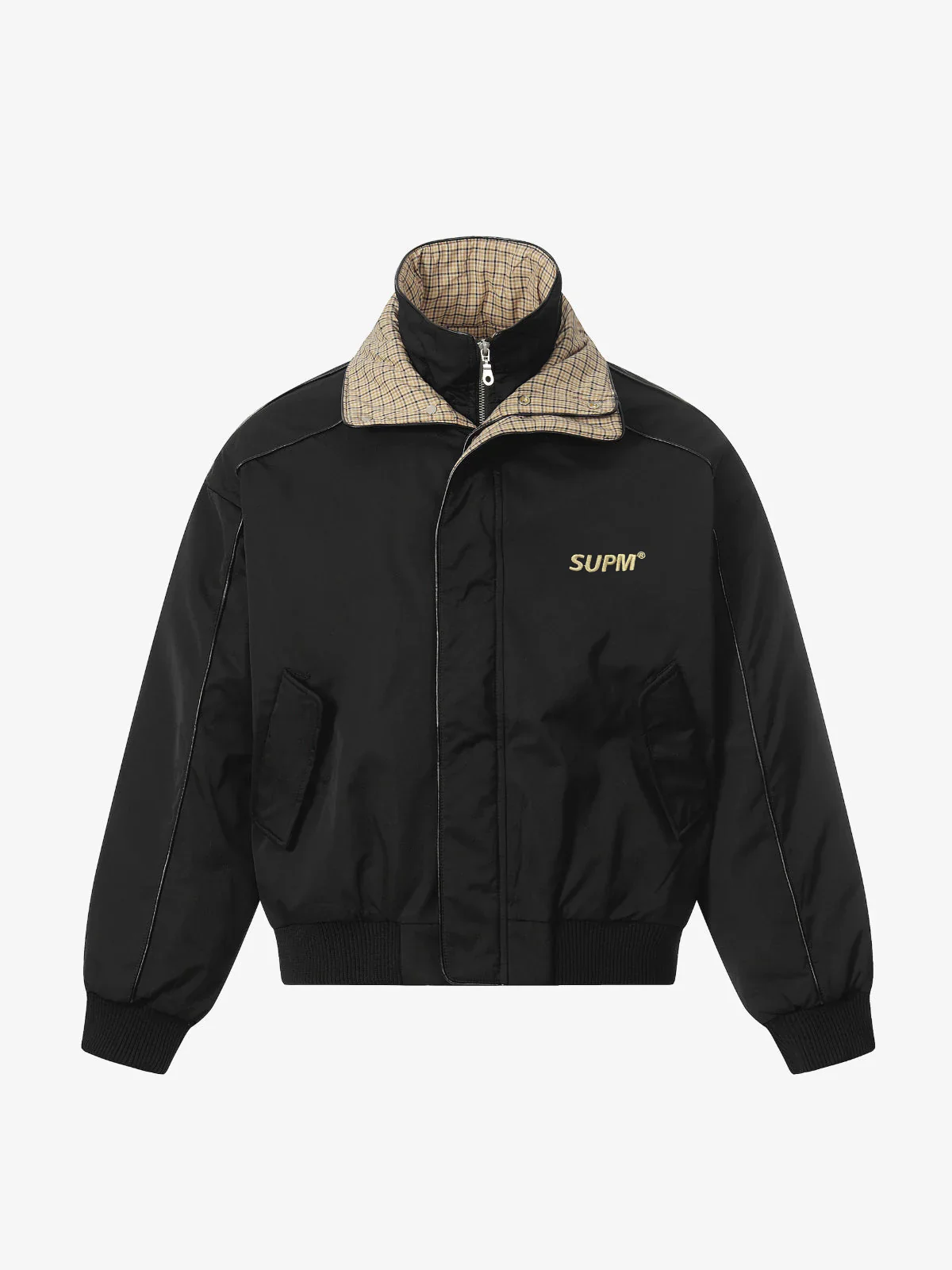 Retro Layered Look Plaid Collar Padded Jacket - Image 2