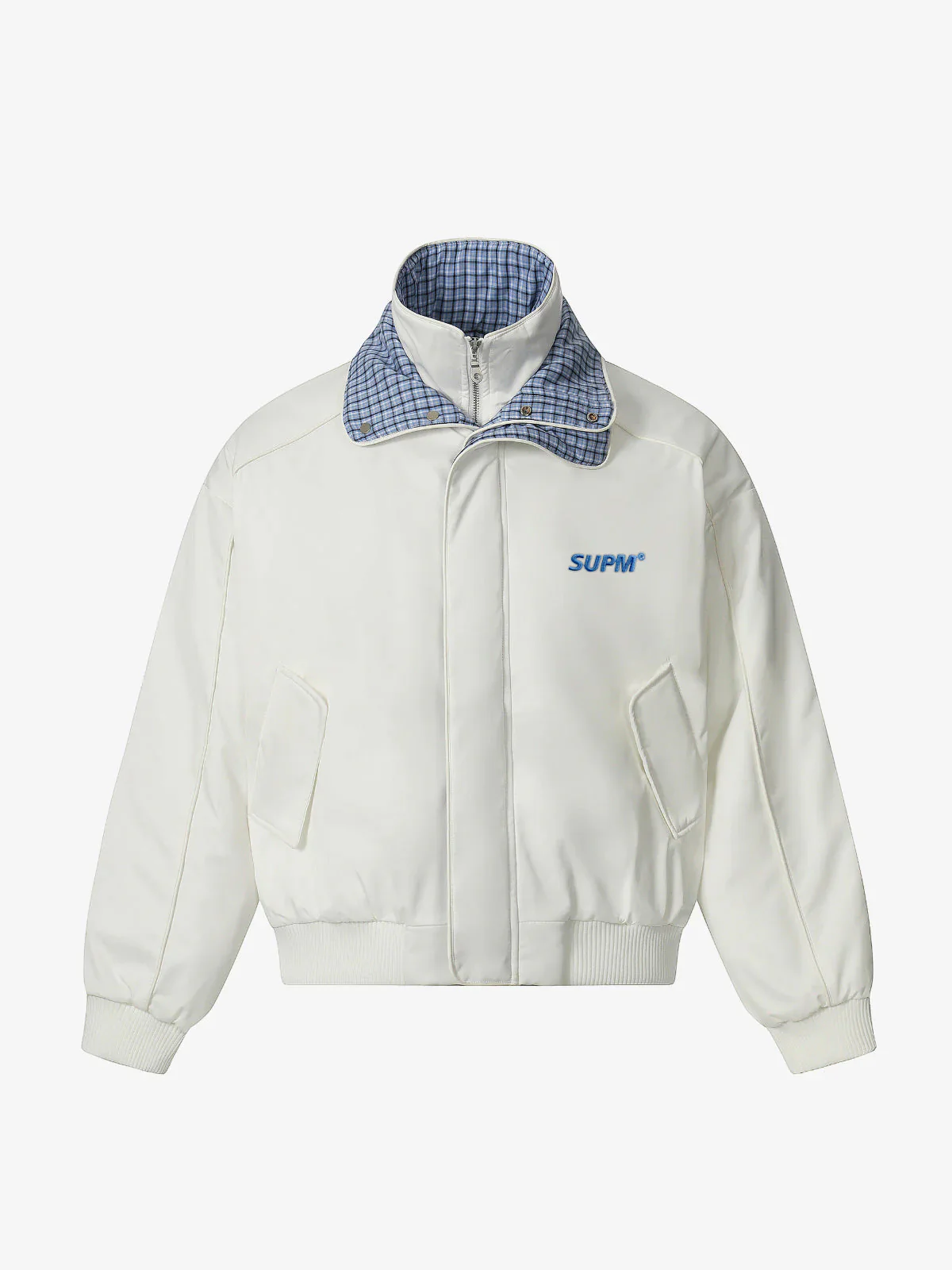 Retro Layered Look Plaid Collar Padded Jacket - Image 4