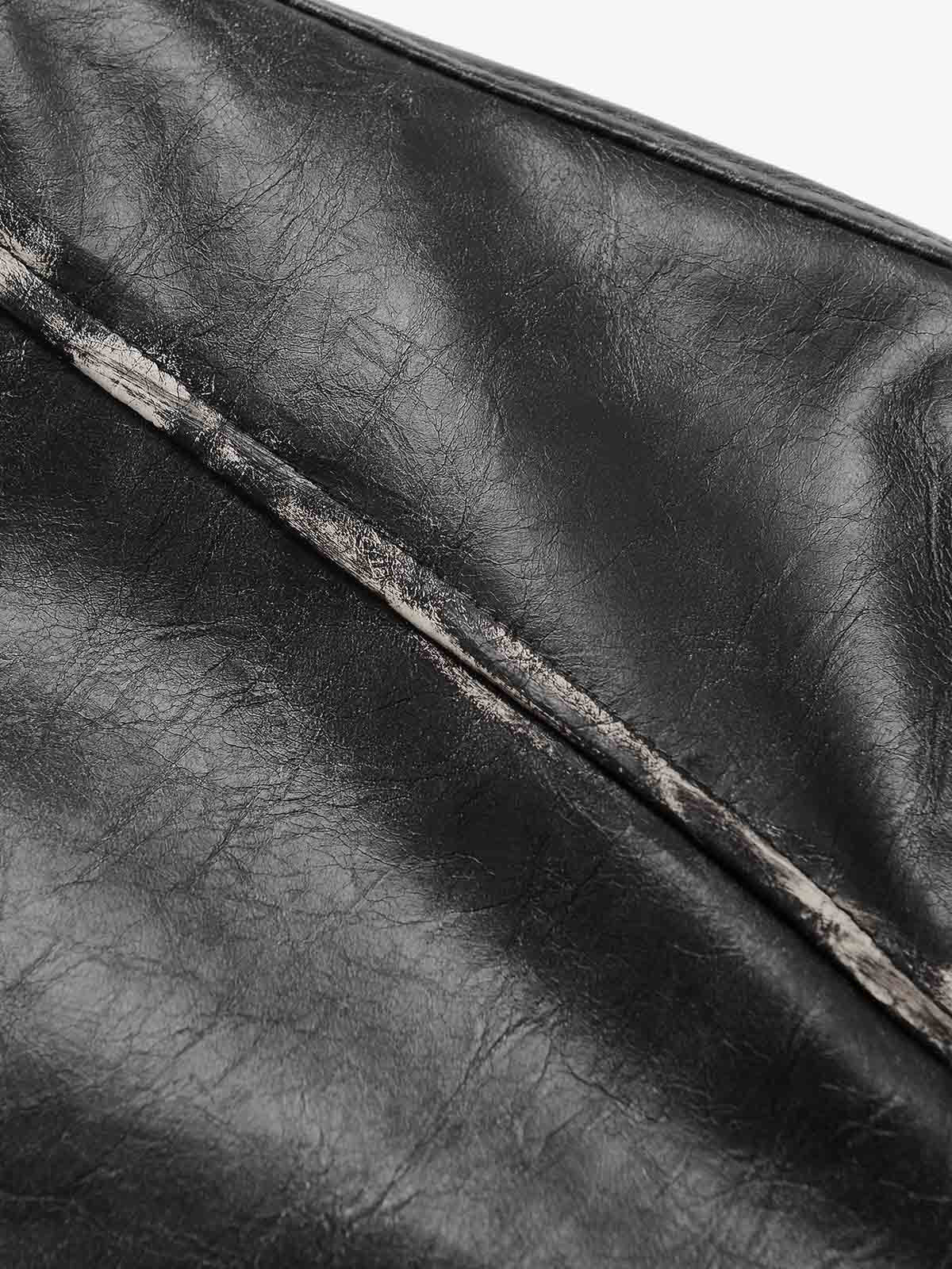 Retro Leather Stand-Collar Elastic Hem Jacket - Image 12