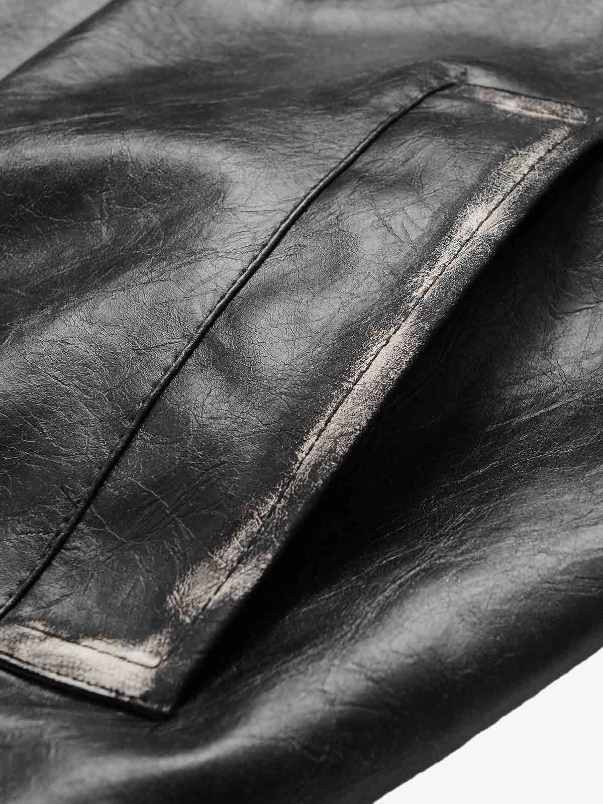 Retro Leather Stand-Collar Elastic Hem Jacket - Image 13