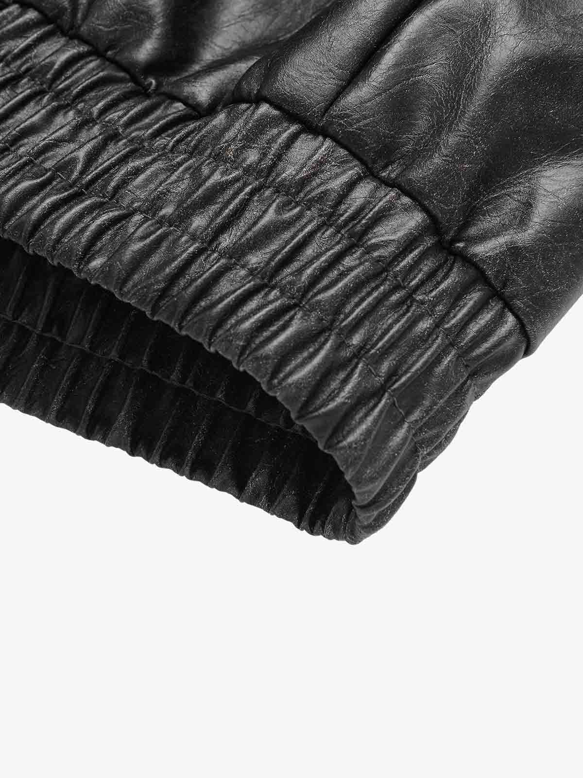 Retro Leather Stand-Collar Elastic Hem Jacket - Image 14
