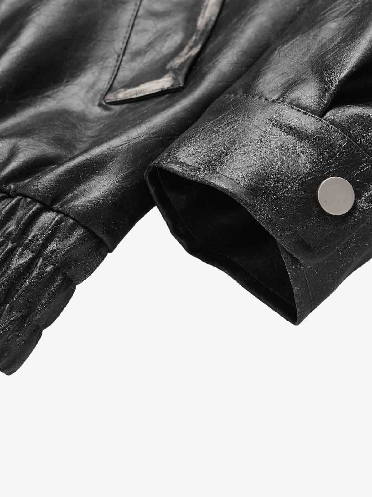 Retro Leather Stand-Collar Elastic Hem Jacket - Image 15