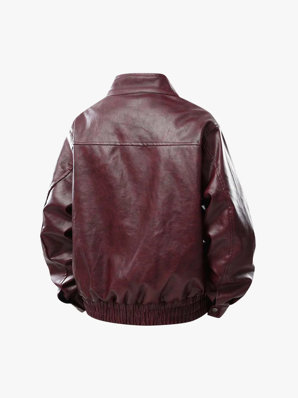Retro Leather Stand-Collar Elastic Hem Jacket - Image 7