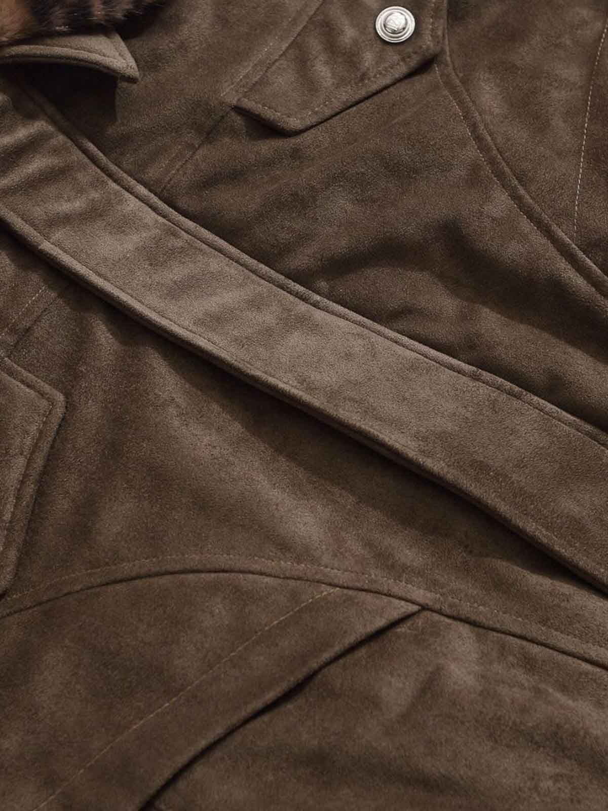 Retro Leopard Fur Collar Padded Bomber Jacket - Image 10