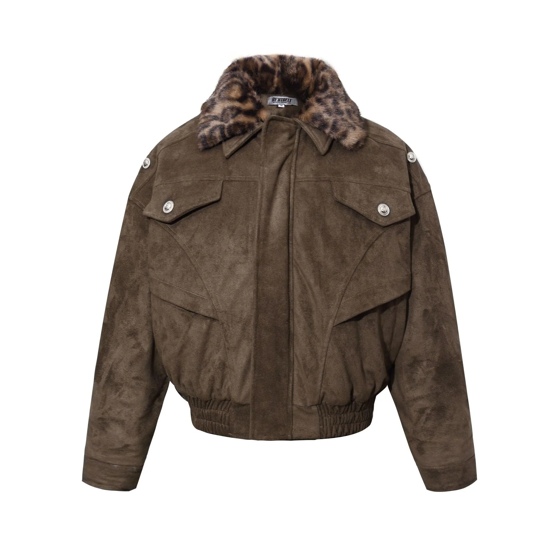 Retro Leopard Fur Collar Padded Bomber Jacket - Image 17
