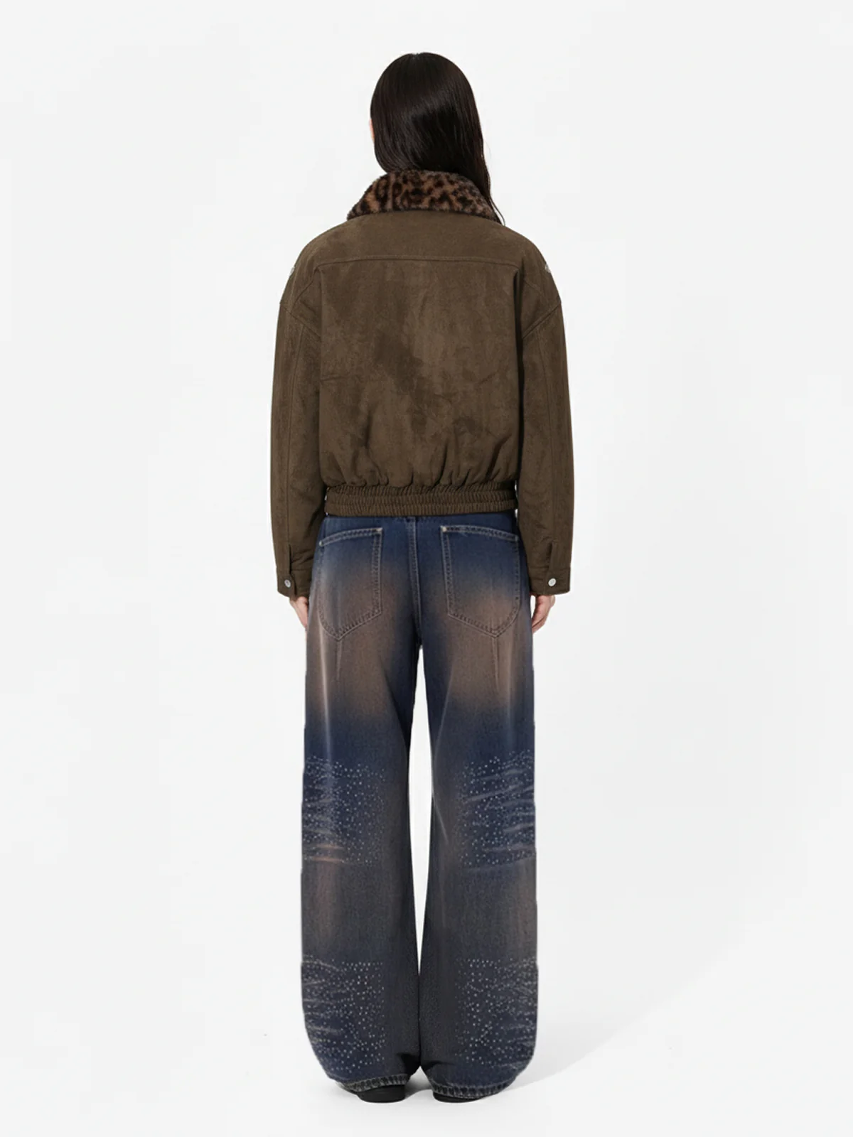 Retro Leopard Fur Collar Padded Bomber Jacket - Image 5