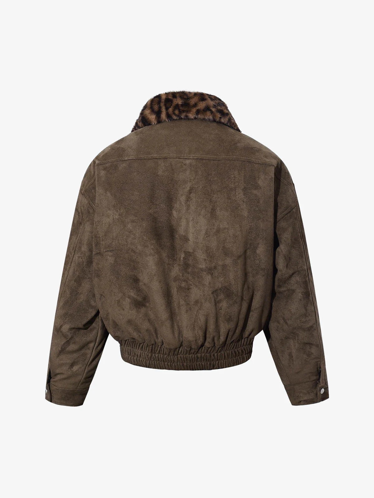 Retro Leopard Fur Collar Padded Bomber Jacket - Image 6