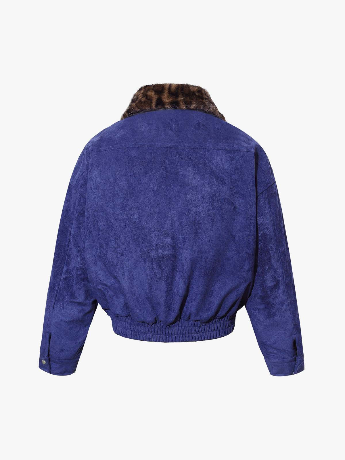 Retro Leopard Fur Collar Padded Bomber Jacket - Image 8