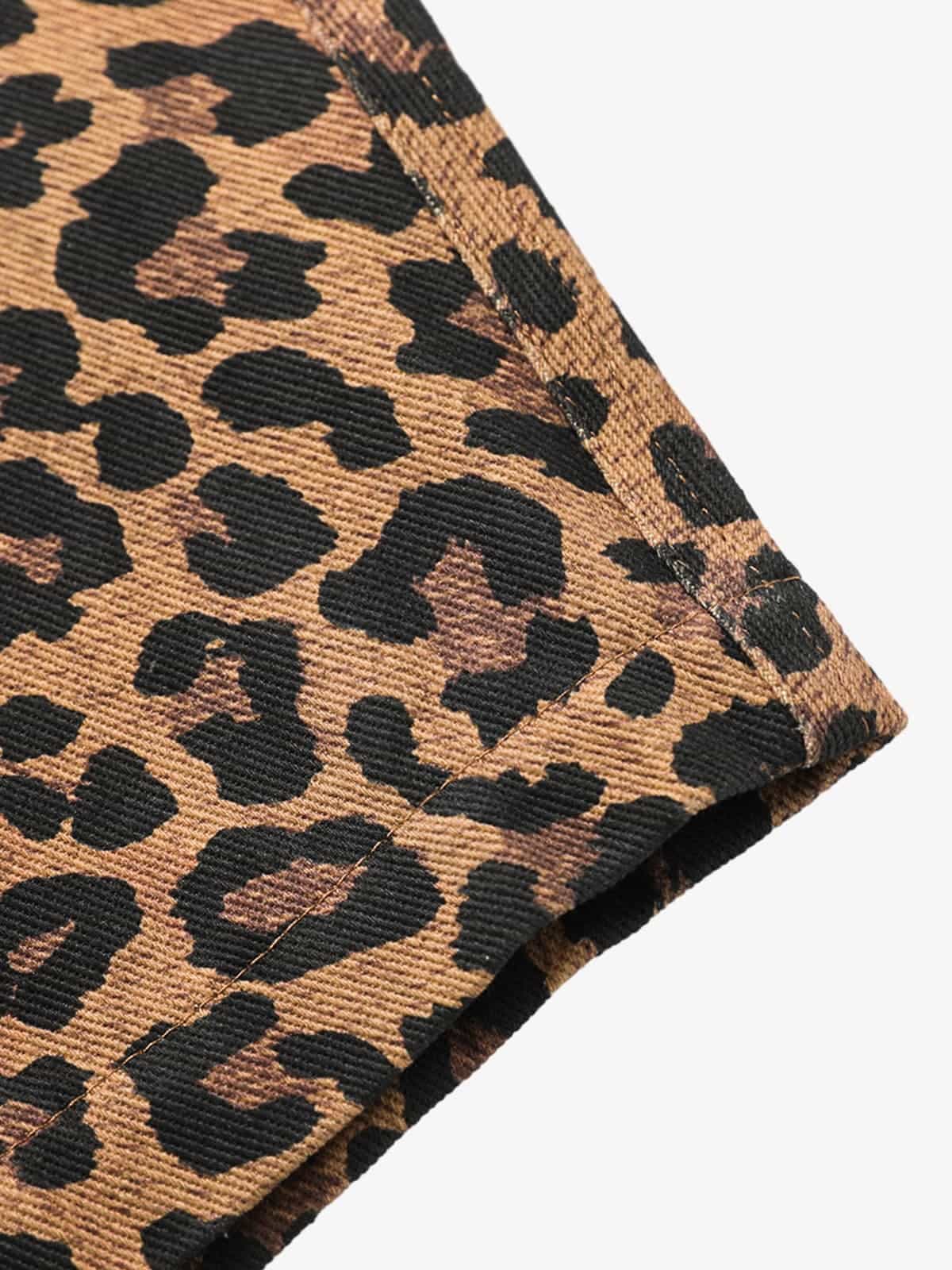 Retro Leopard Print Pleated Pocket Casual Pants - Image 8