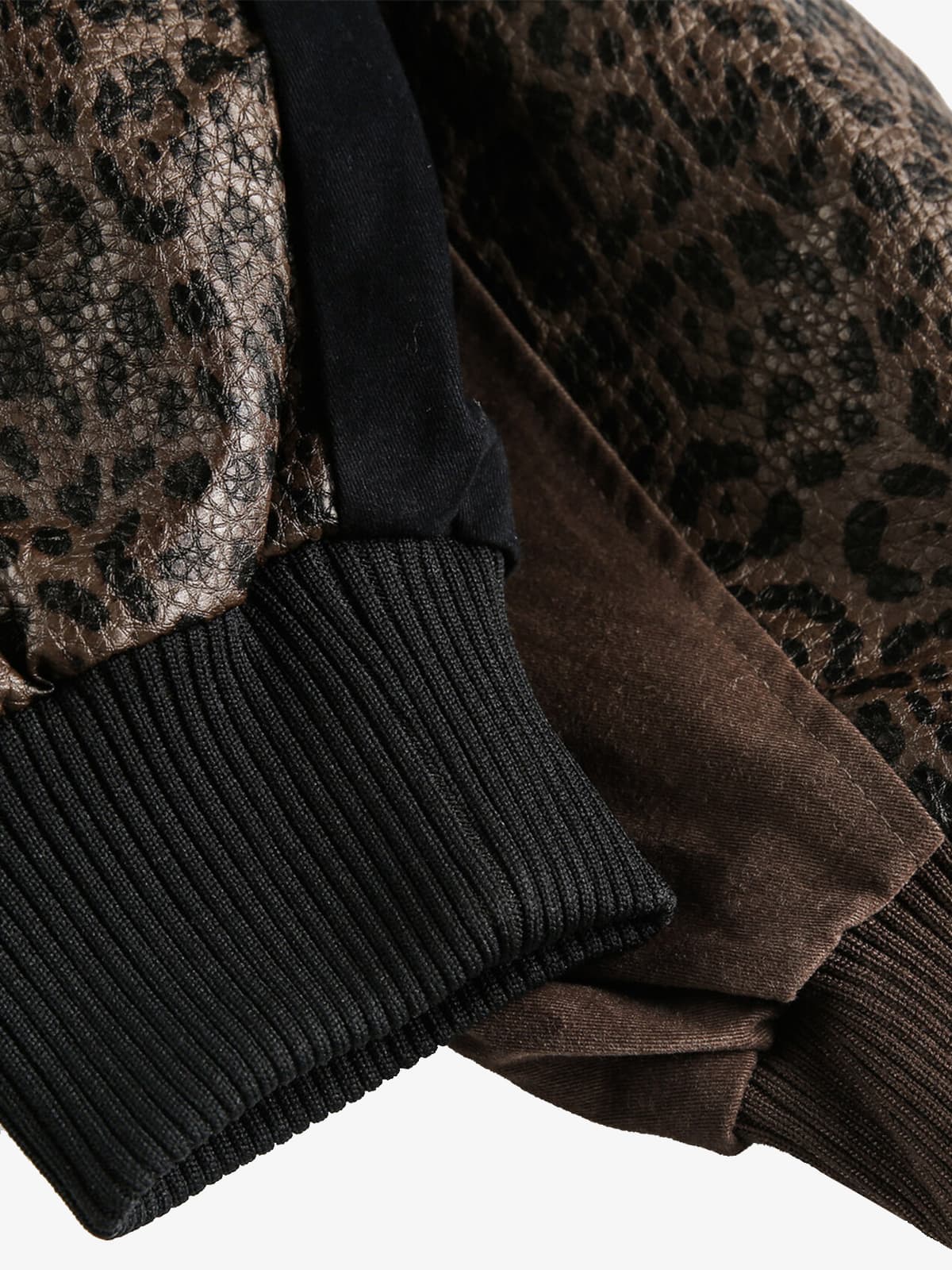 Retro Leopard PU Patchwork Faux Layered Jacket - Image 16