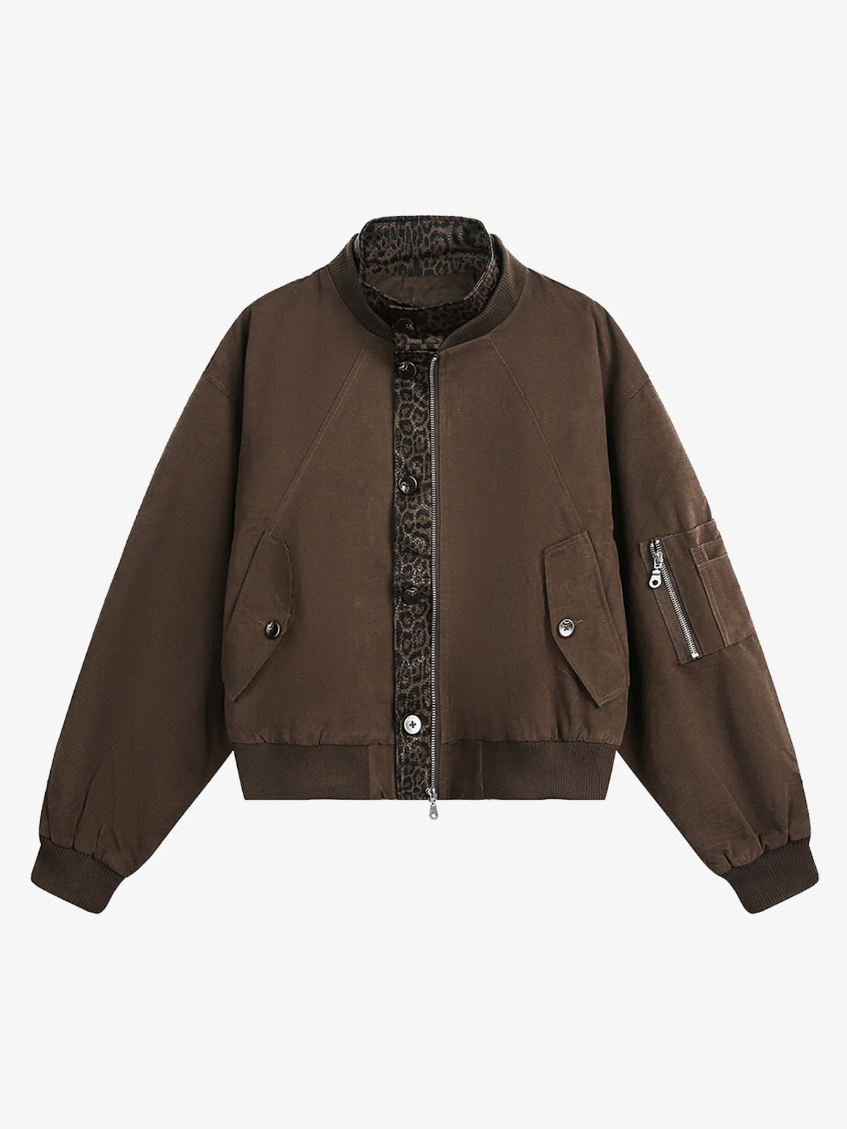 Retro Leopard PU Patchwork Faux Layered Jacket - Image 2