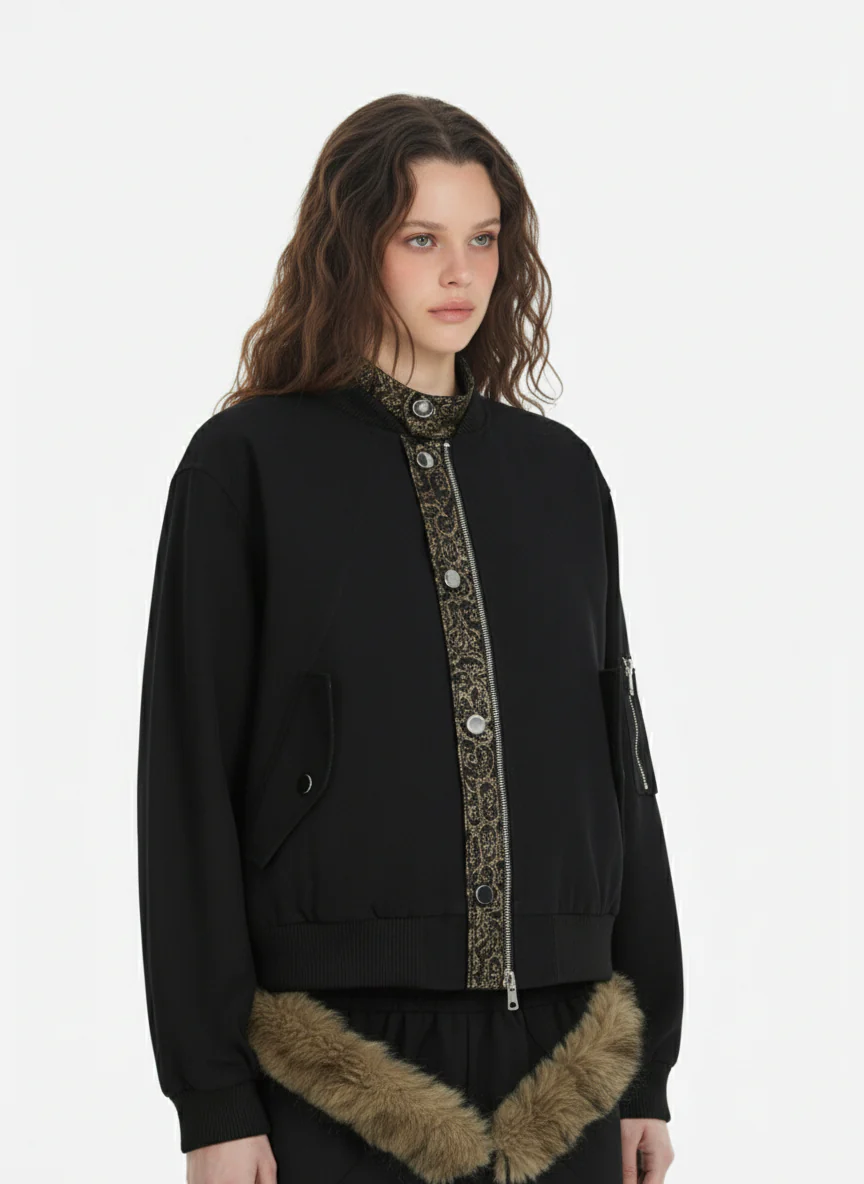 Retro Leopard PU Patchwork Faux Layered Jacket - Image 3